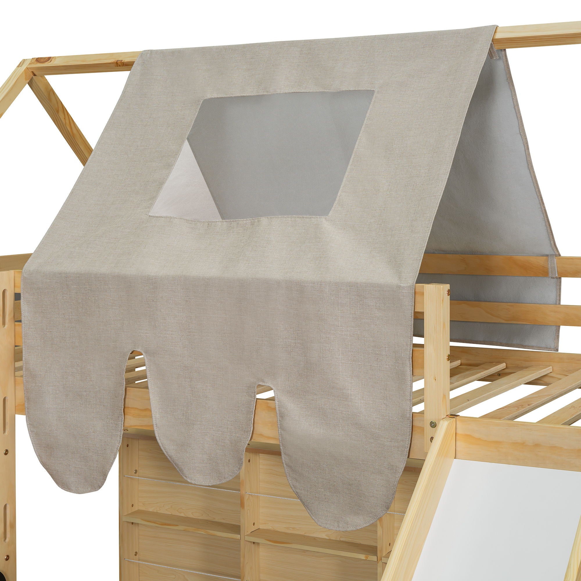 Loft Bed With House Shaped Frame And Tent