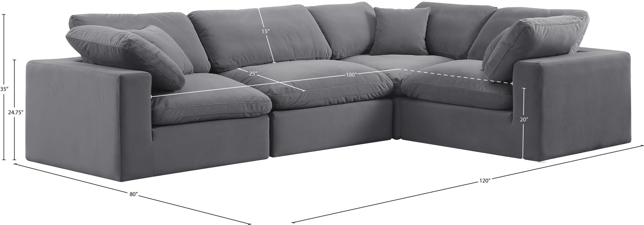 Comfy - 4 Piece Velvet Modular Sectional