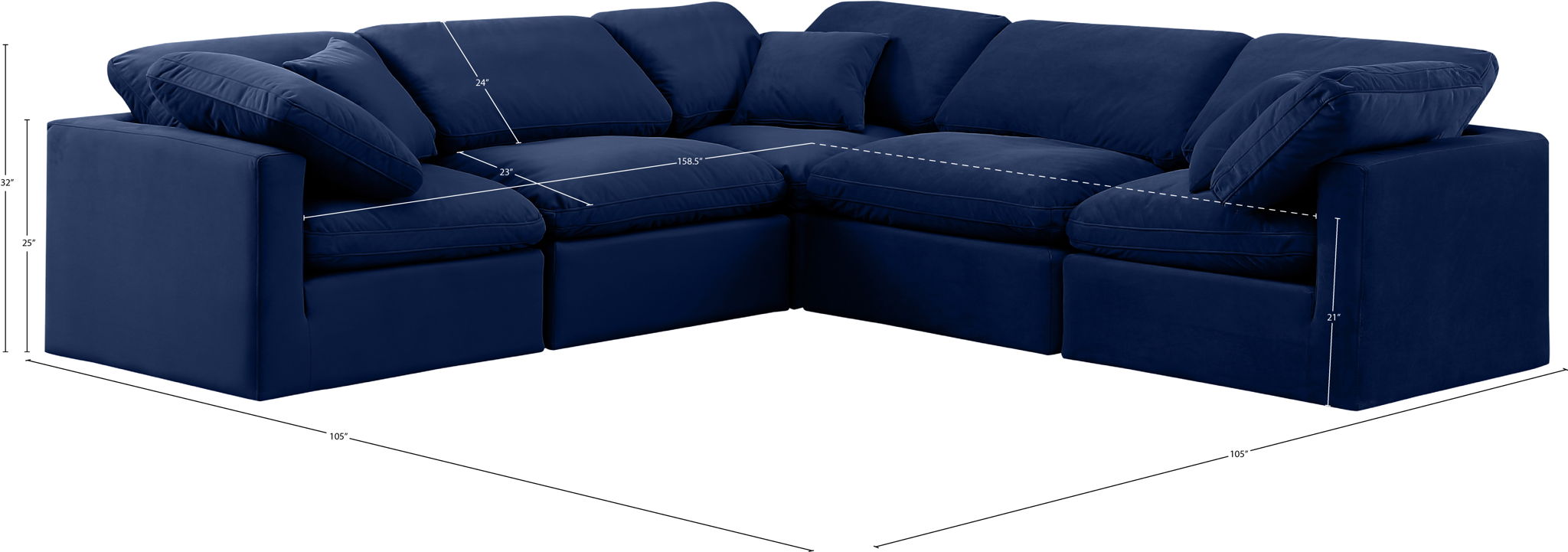 Indulge - Velvet 5 Piece Modular Corner Sectional