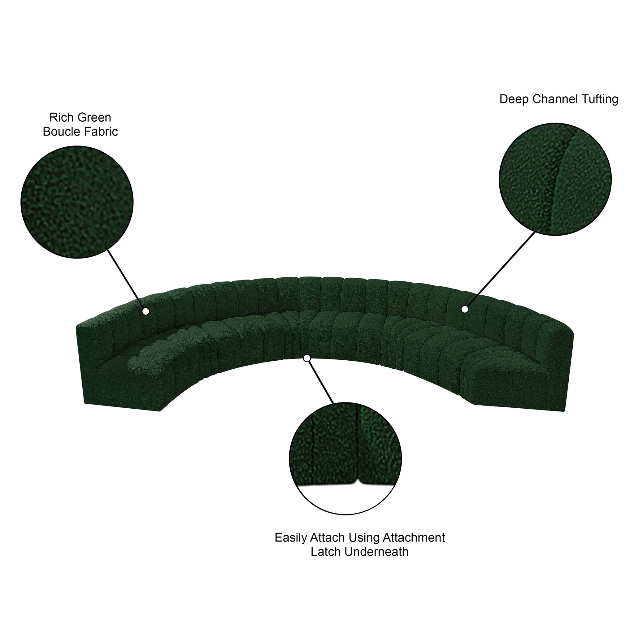 Arc - Boucle Fabric 8 Piece U-Shaped Modular Sofa