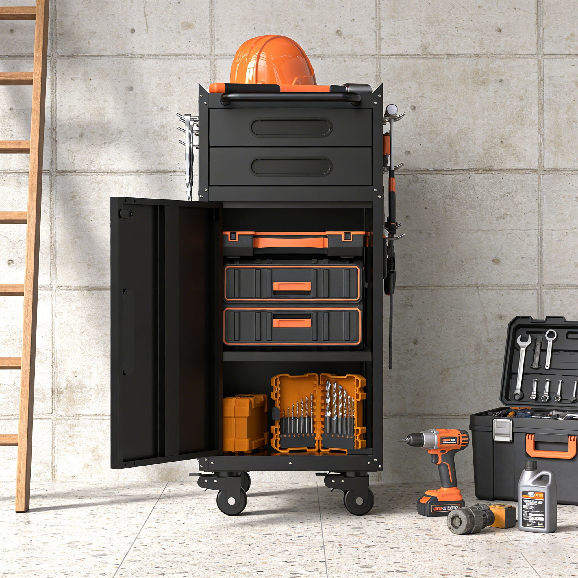 Rolling Tool Cabinet Heavy Duty Garage Storage With Lockable Doors