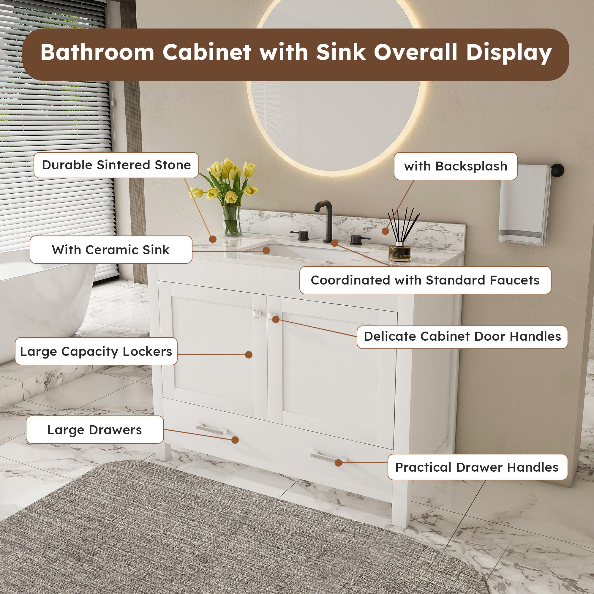 43" Bathroom Vanity Multi Functional Cabinet - White