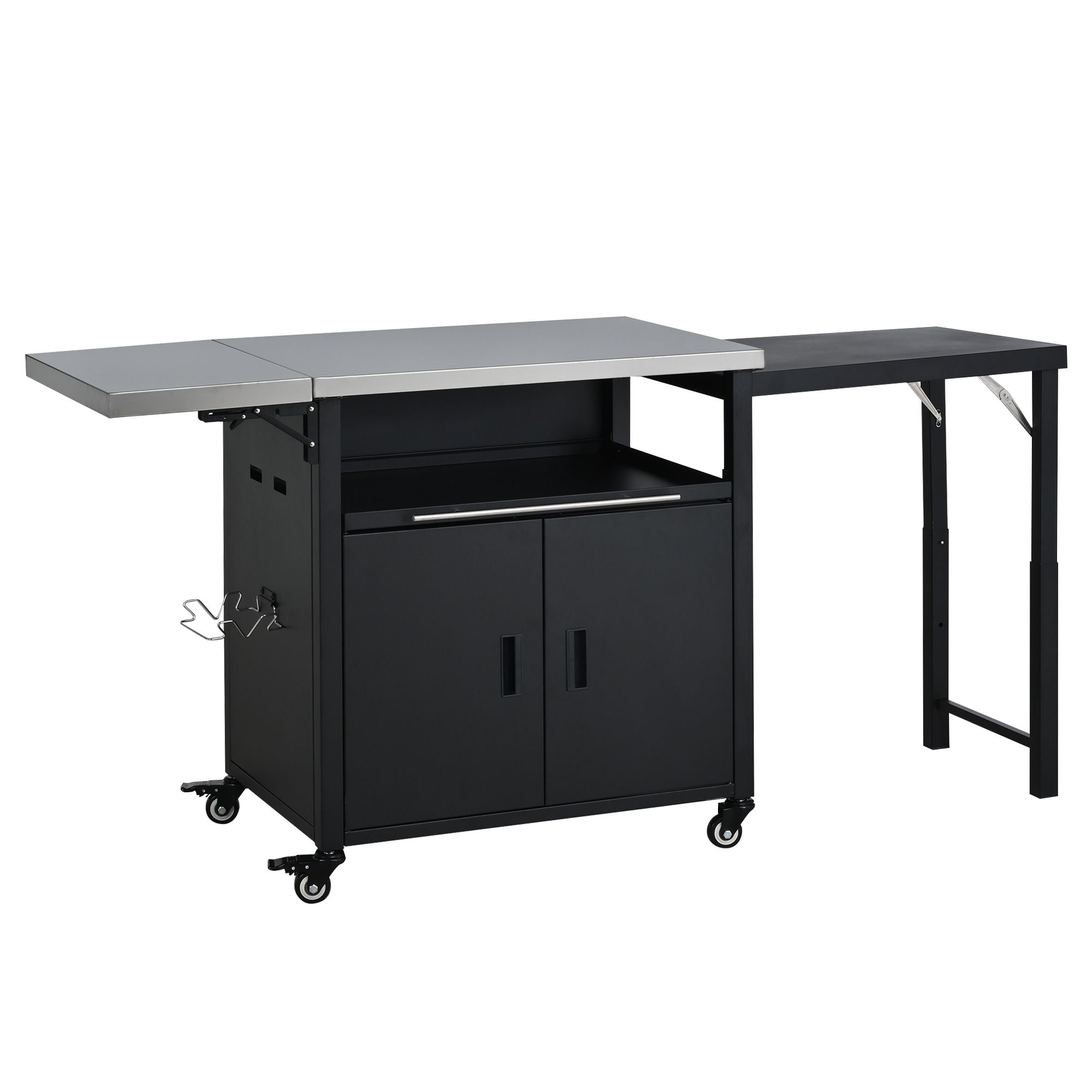 Foldable Outdoor Prep Station BBQ Cart With Trash Rack