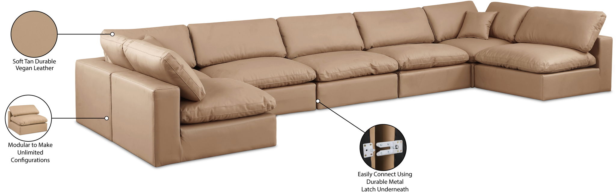 Comfy - 7 Piece Faux Leather Modular Armless Sectional - Tan