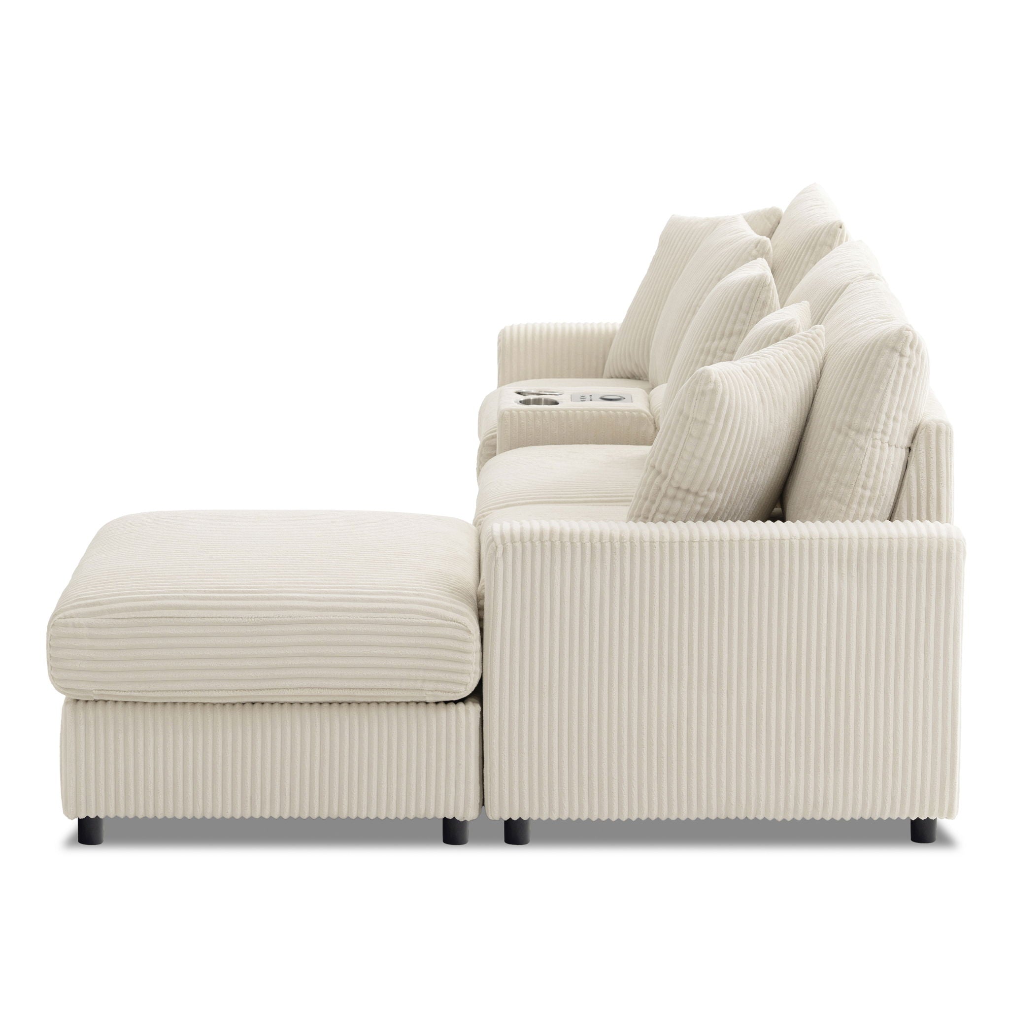 Sectional With tooth Speakers L Shaped Couch With Console USB Charger, Cup Holders Storage Ottoman Deep And Wide Seat Cloud Sofa