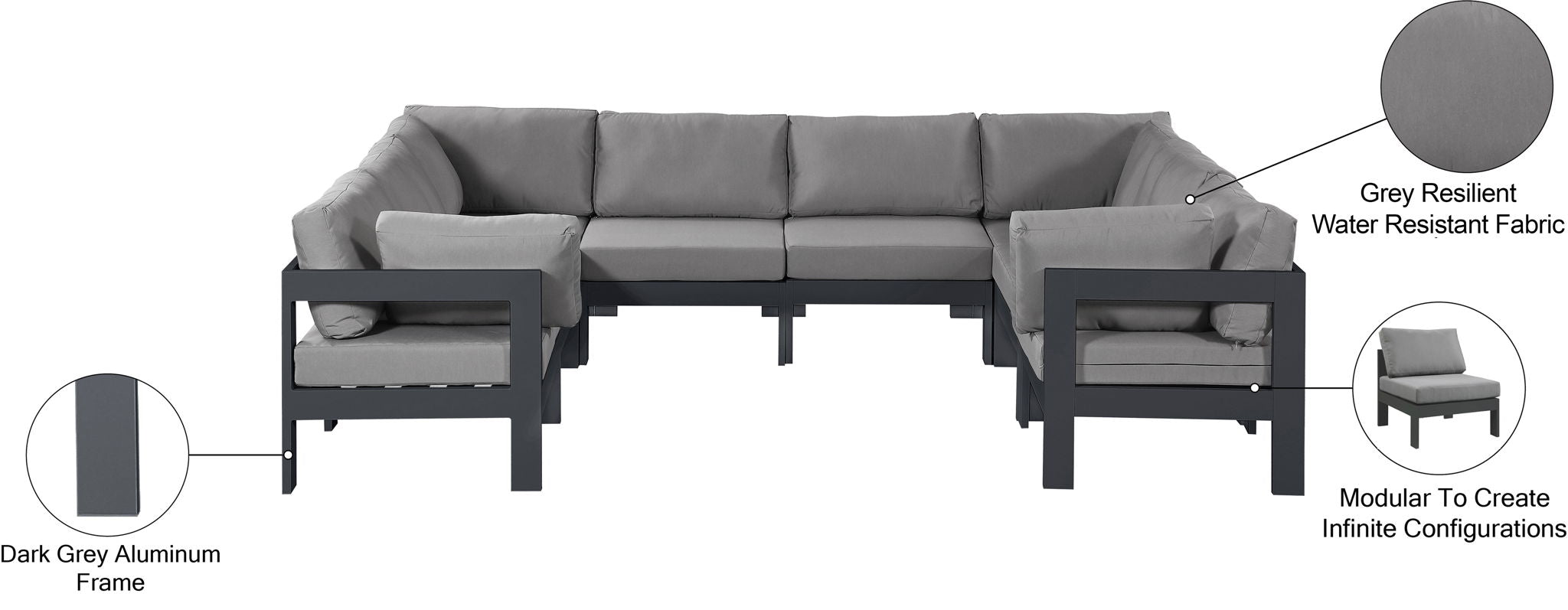 Nizuc - Outdoor Patio 8 Piece Modular Sectional With Gray Frame