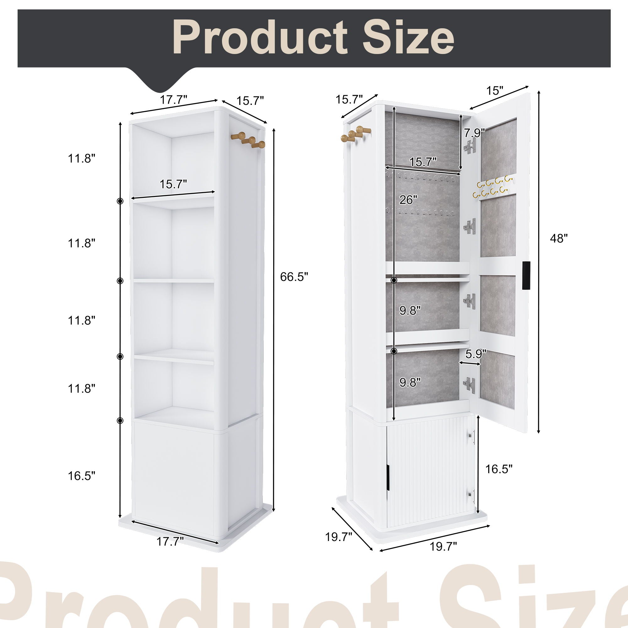 360° Rotating Makeup Cabinet With Full Length Mirror