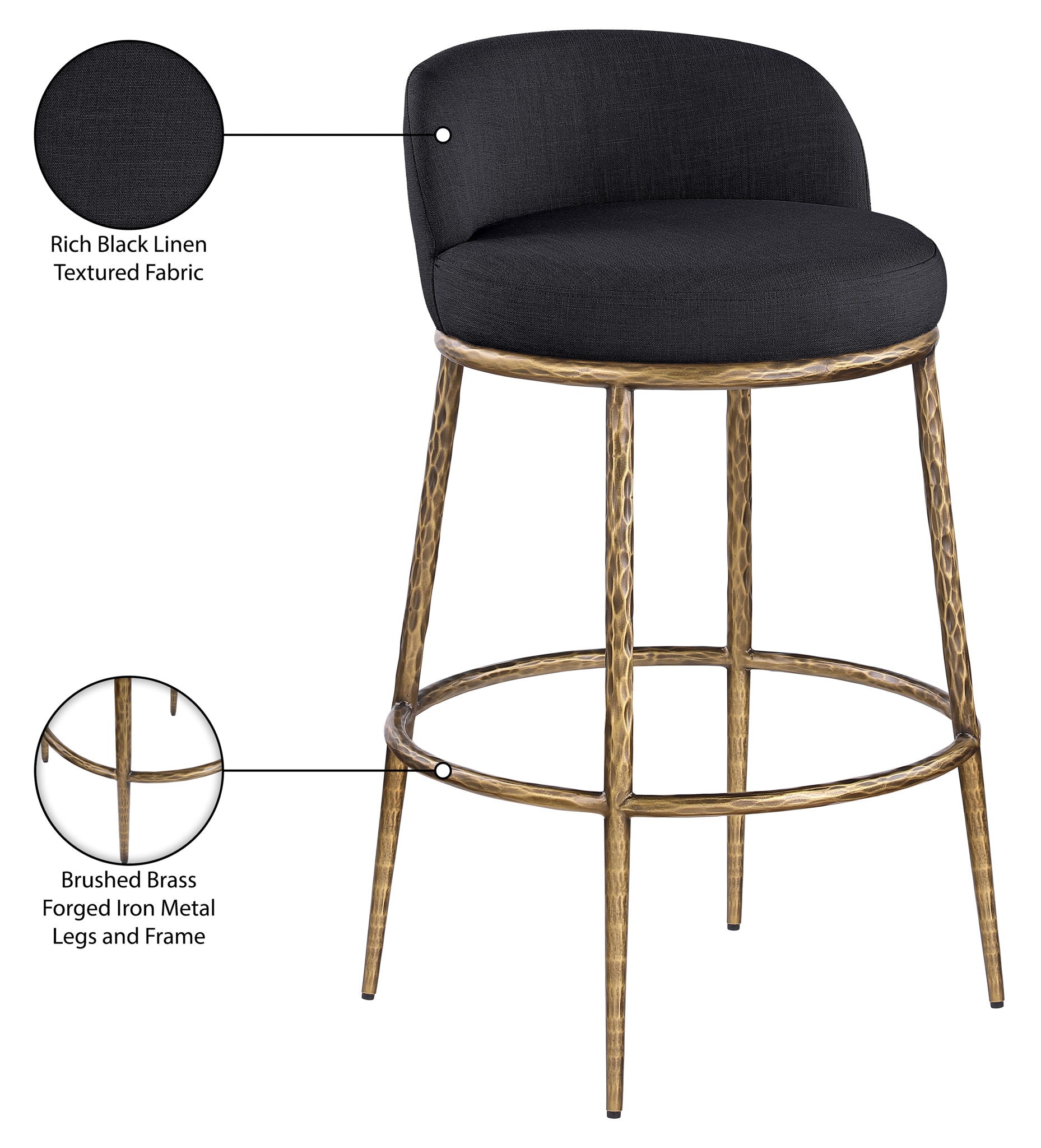 Ferro - Performance Fabric Upholstered Bar Stool - Antique Brass