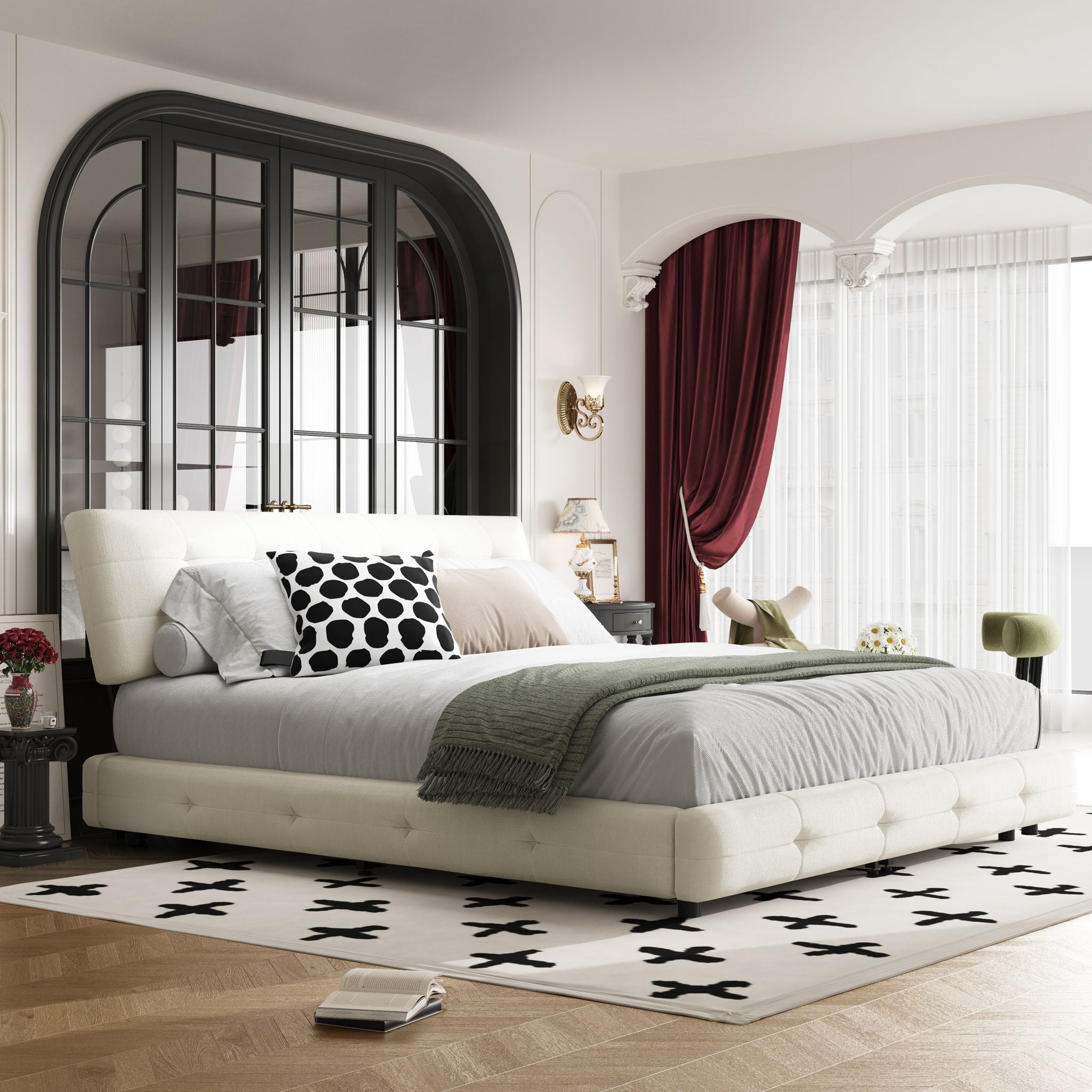 Tufted Headboard With Extra-Large Ultra-Soft Cloud Pillow Design