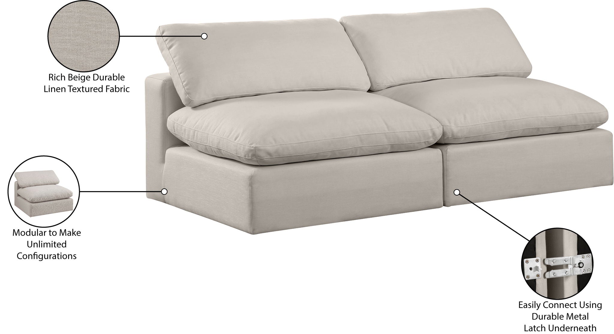 Comfy - Linen Modular Armless Sofa 2 Seats