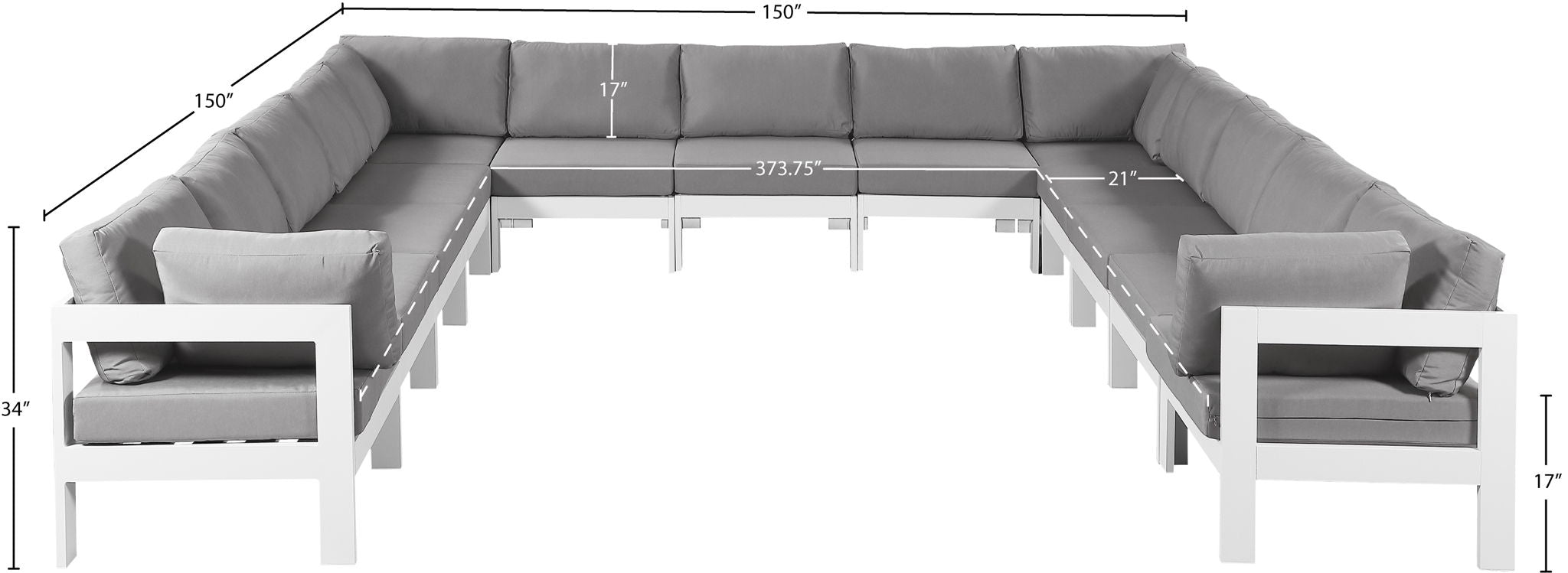 Nizuc - Outdoor Patio 13 Piece Modular Sectional With White Frame