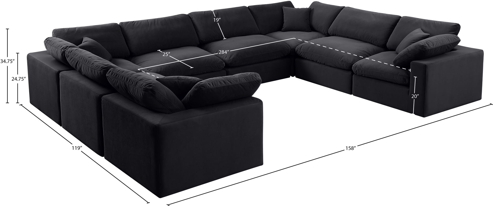 Comfy - 8 Piece Velvet Modular Sectional