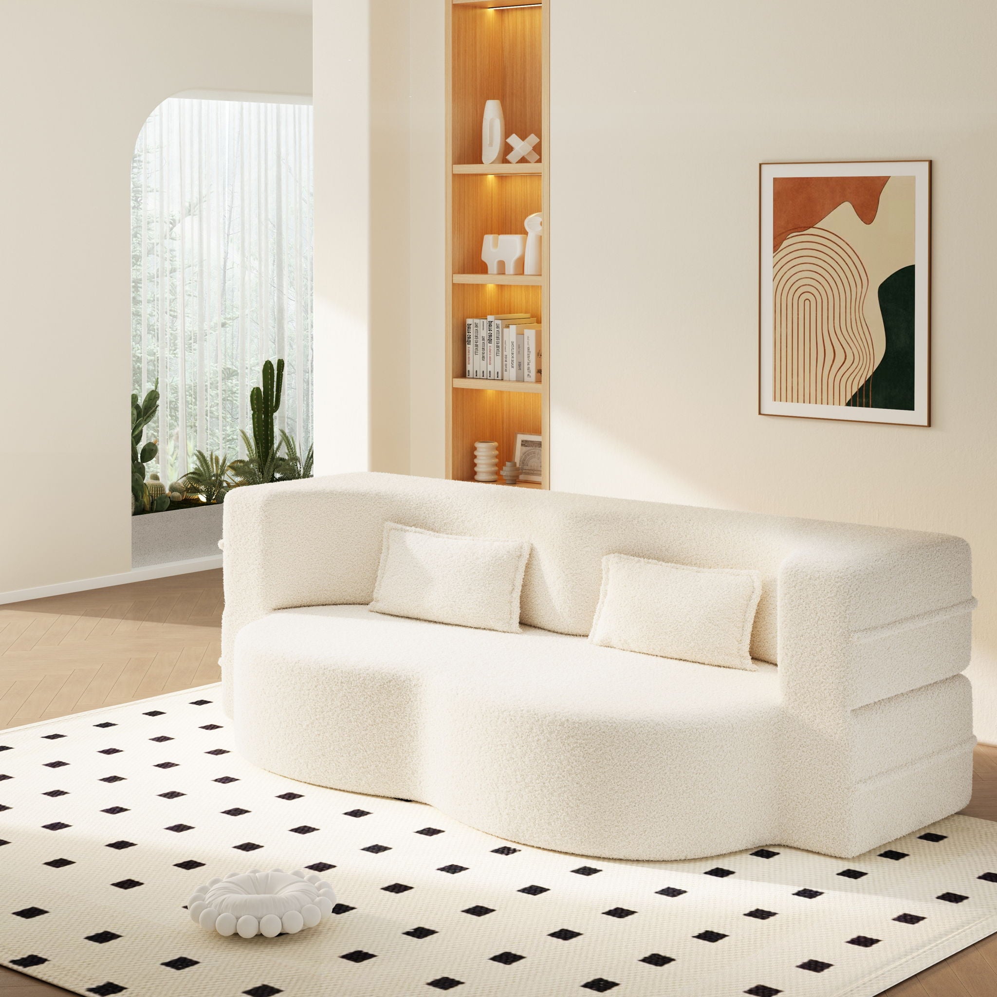 Modern Floor Sofa With 2 Pillows, Twin Size For Living Room
