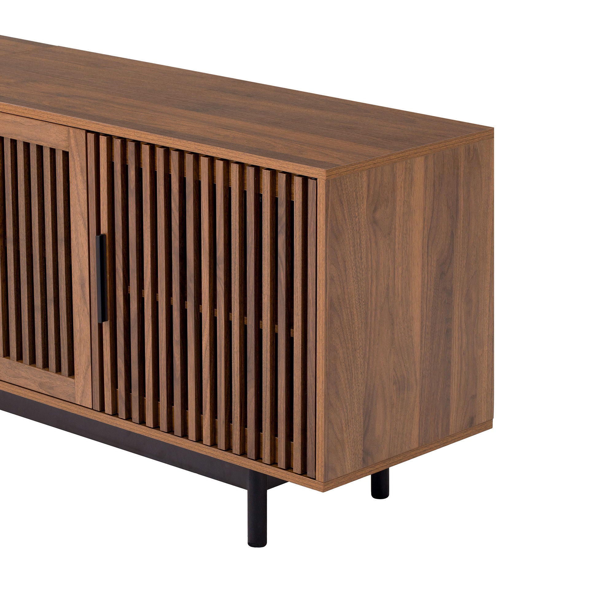 TV Stand For TVs, Entertainment Center With Closed Storage & Cable Management, Soft Closing Hinges - Walnut