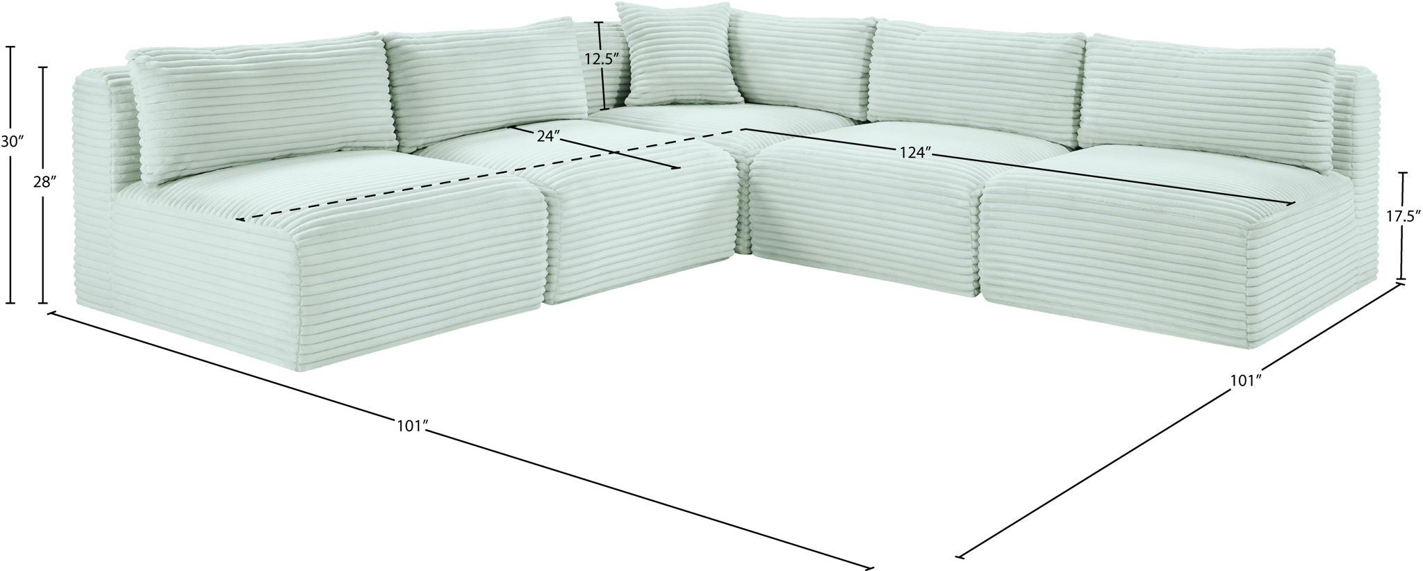Shaggy - 5 Piece Modular Corner Armless Sectional