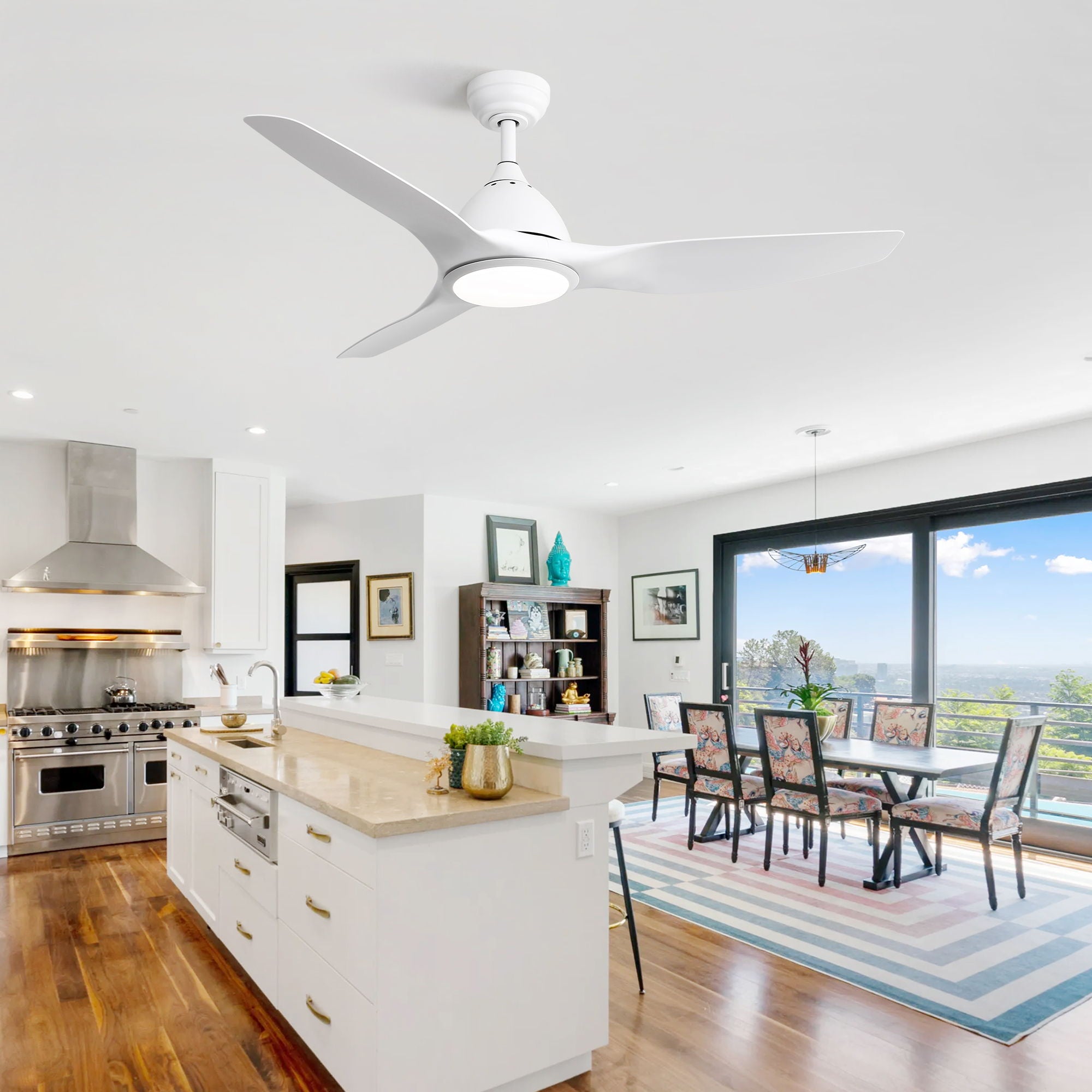 Bredoom Ceiling Fan With Remote Control And LED Light, Blades, Reversible DC Motor For Indoor / Outdoor Use
