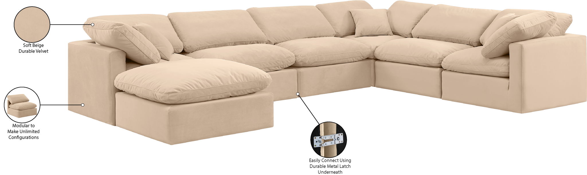 Indulge - Velvet 7 Piece Modular Sectional