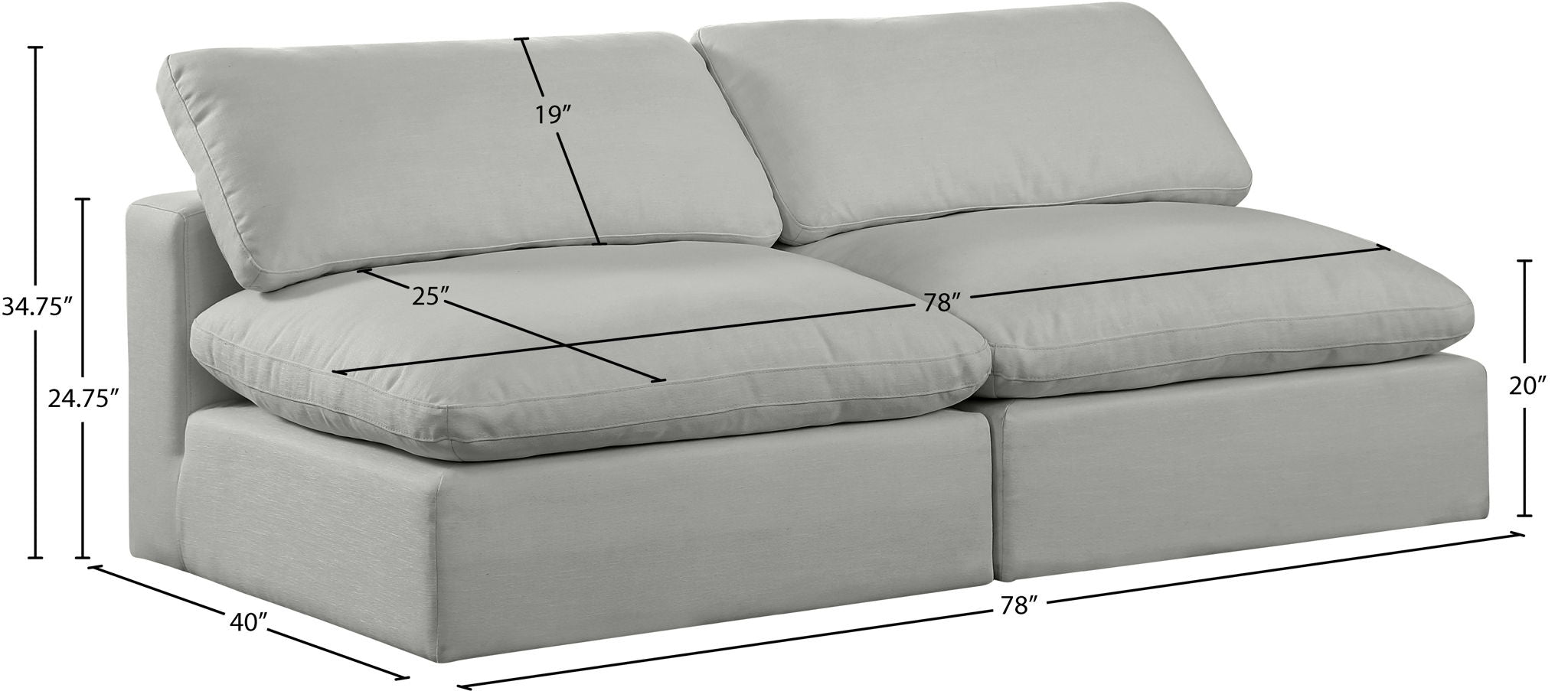 Comfy - Linen Modular Armless Sofa 2 Seats