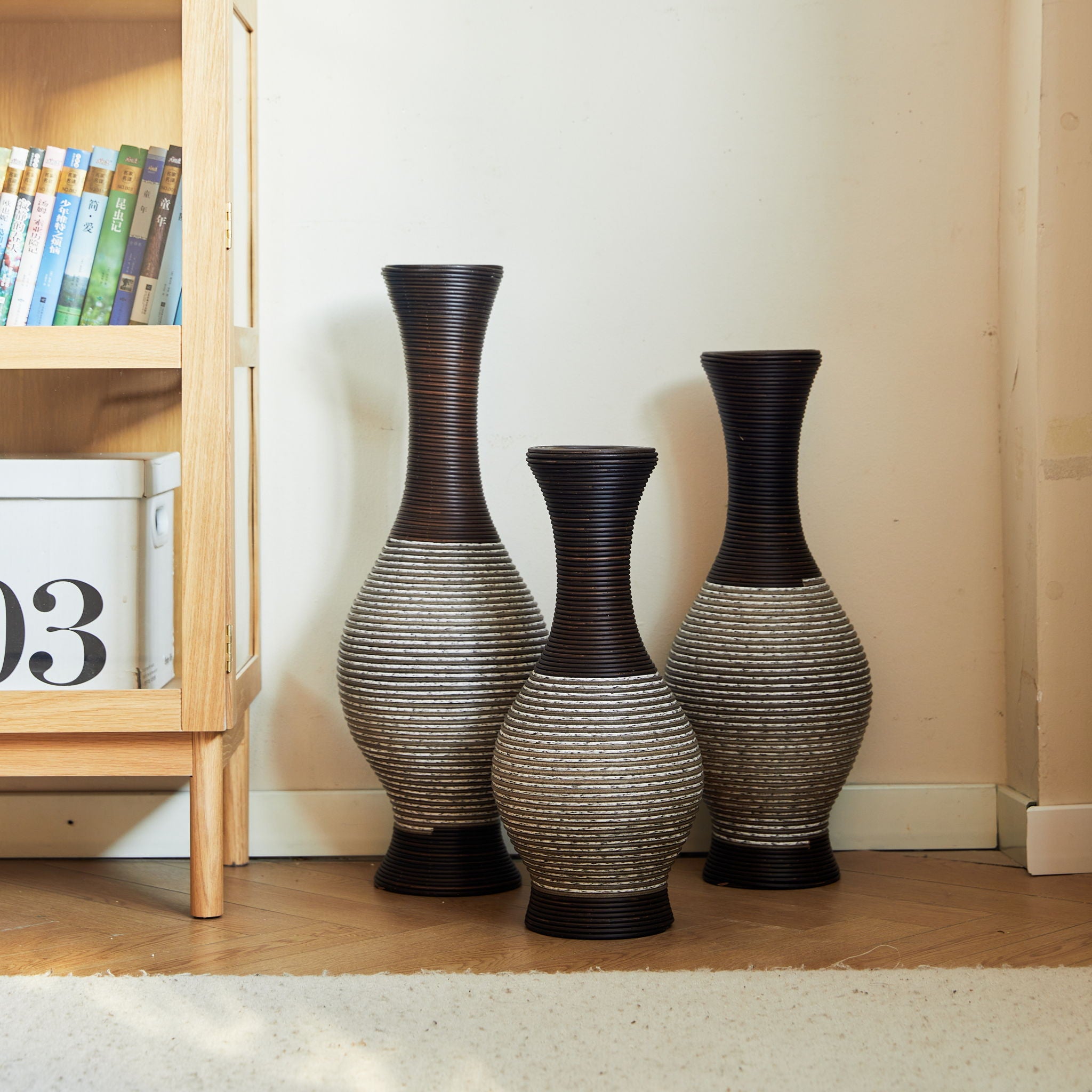 Tall Designer Floor Vase With Elegant 2 Tone