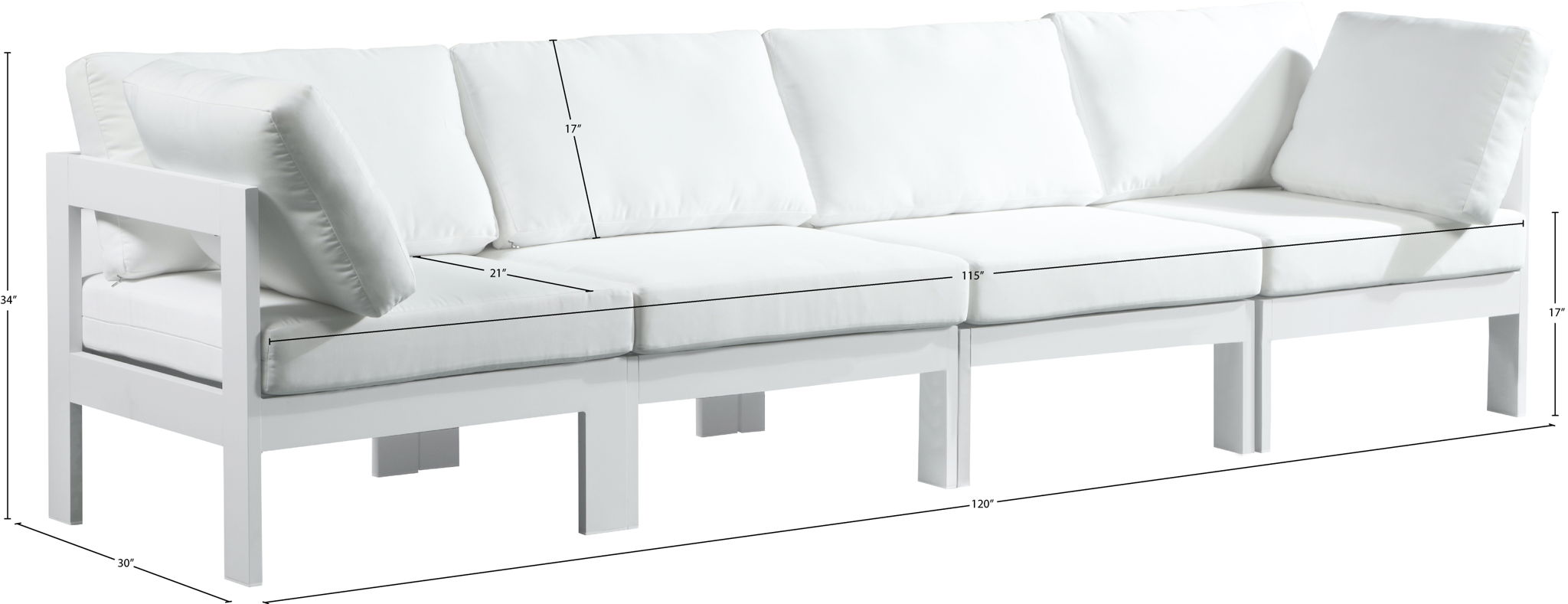Nizuc - Outdoor Patio 4 Seat Modular Sofa With White Frame