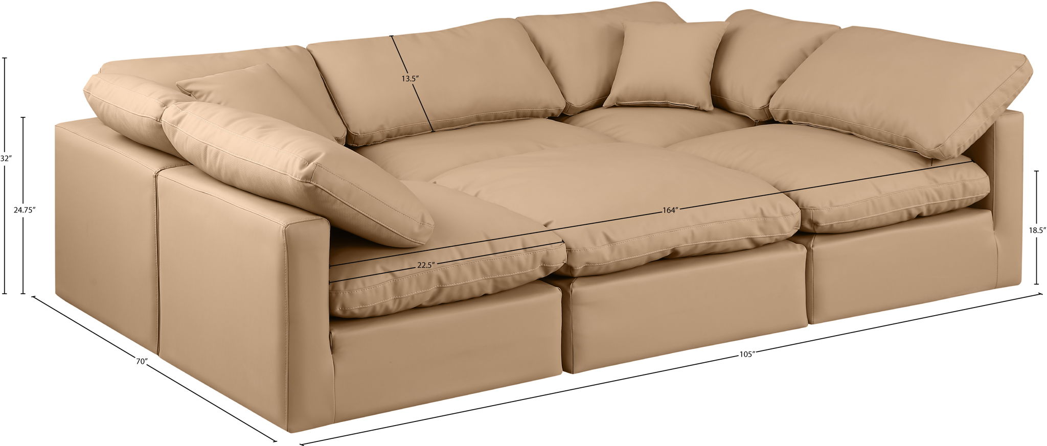 Indulge - Faux Leather 6 Piece Modular Sectional - Tan