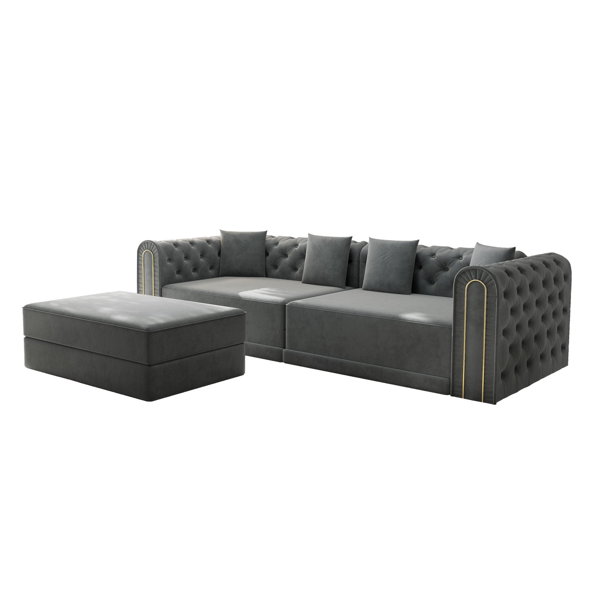 3-In-1 Convertible Sleeper Sofa With Movable Ottoman For Living Room