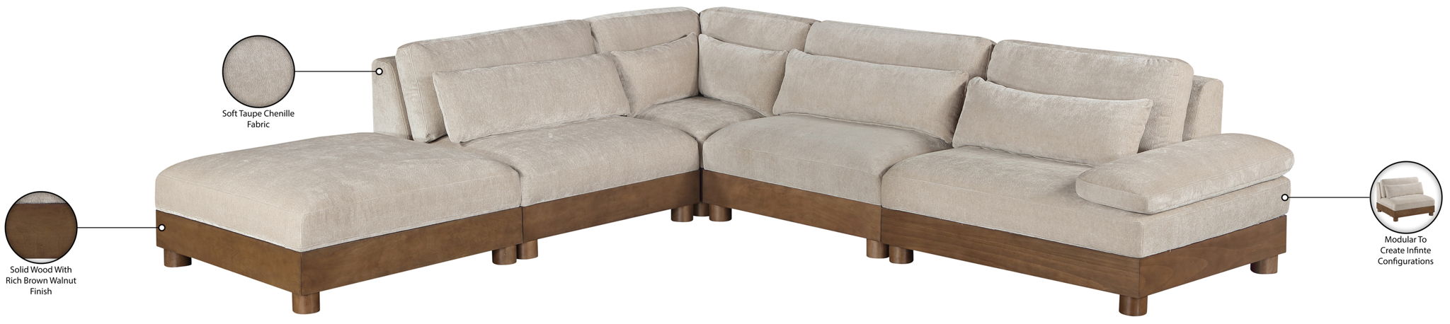 Turin - Chenille Fabric Upholstered Modular Sectional - Taupe
