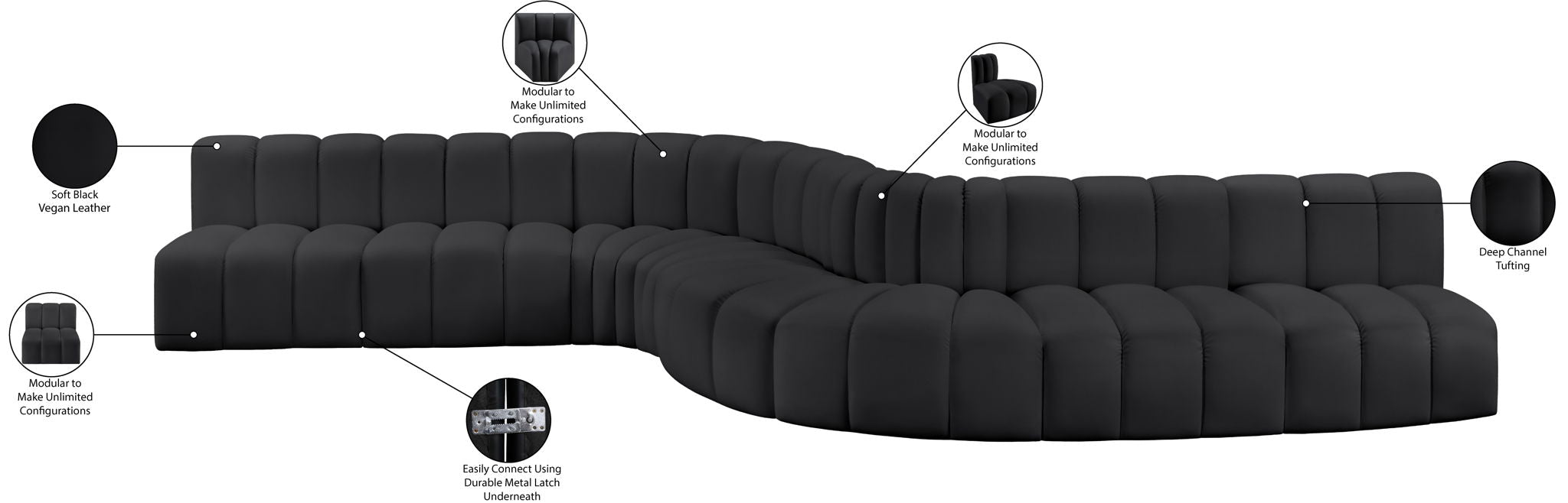 Arc - Faux Leather 8 Piece Curved Modular Sofa