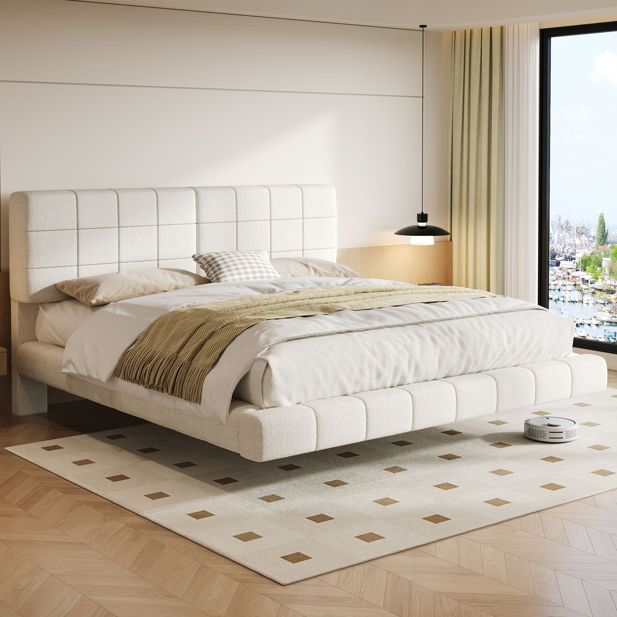 Floating Bed With Light, Soft Touch Surface
