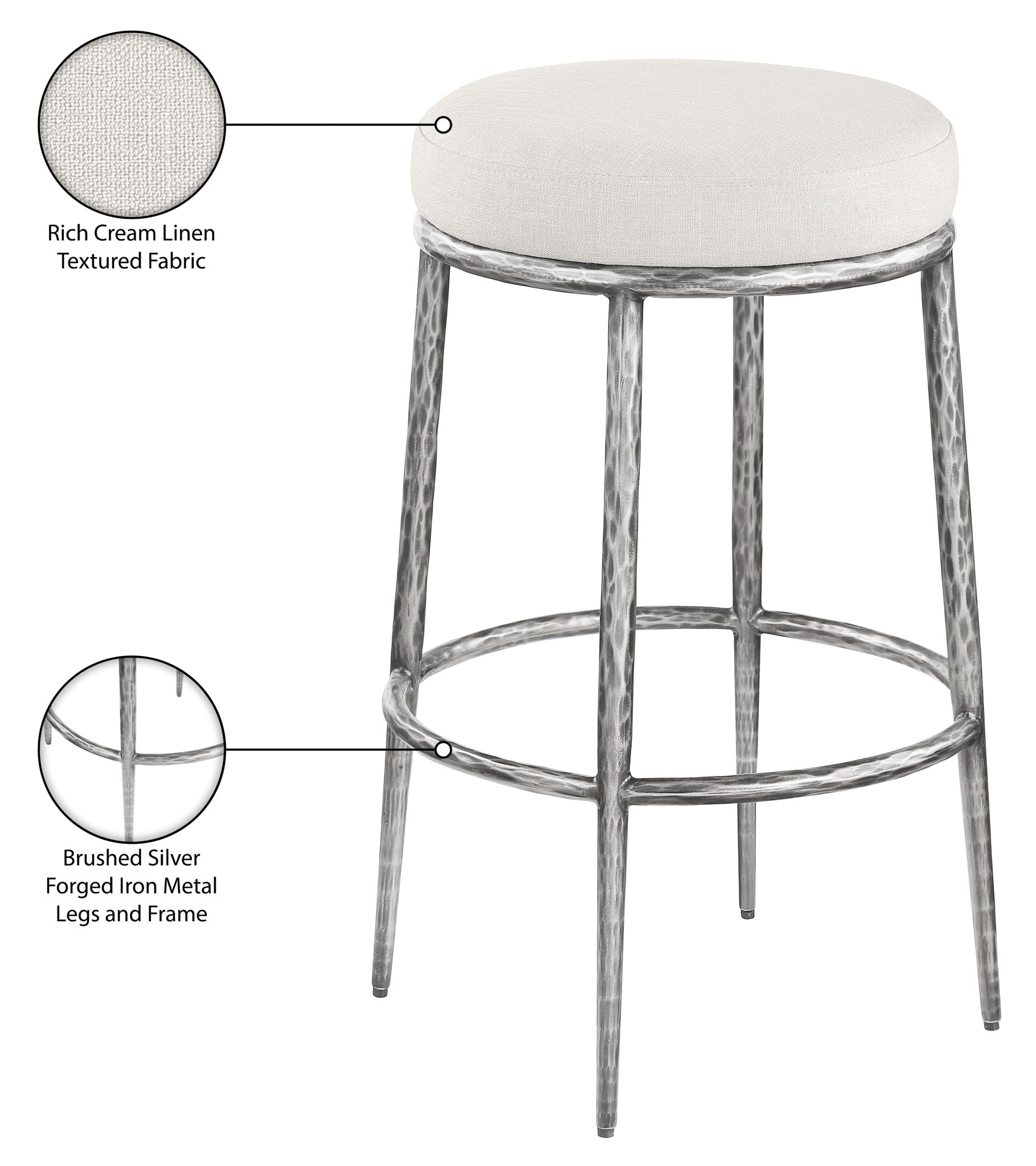 Ferro - Performance Fabric Upholstered Backless Bar Stool - Antique Silver