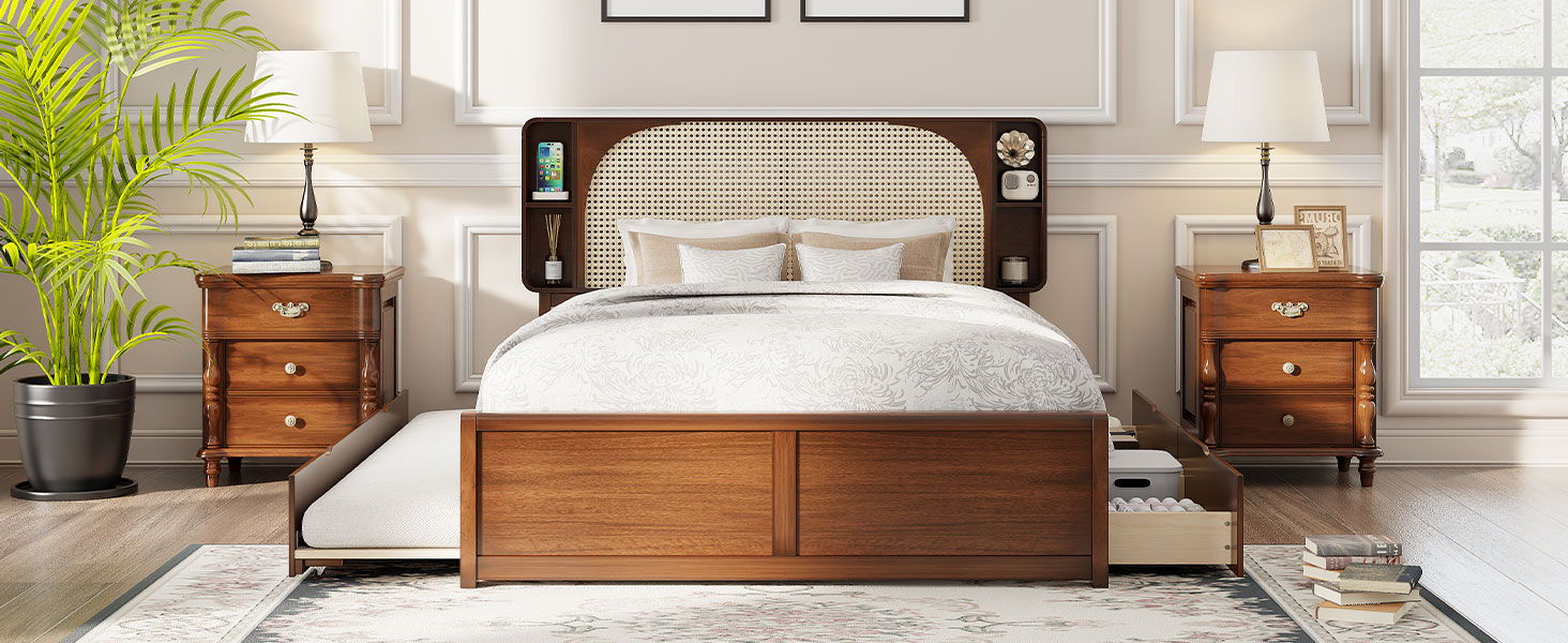 Headboard Bed With 2 Drawers And Trundle