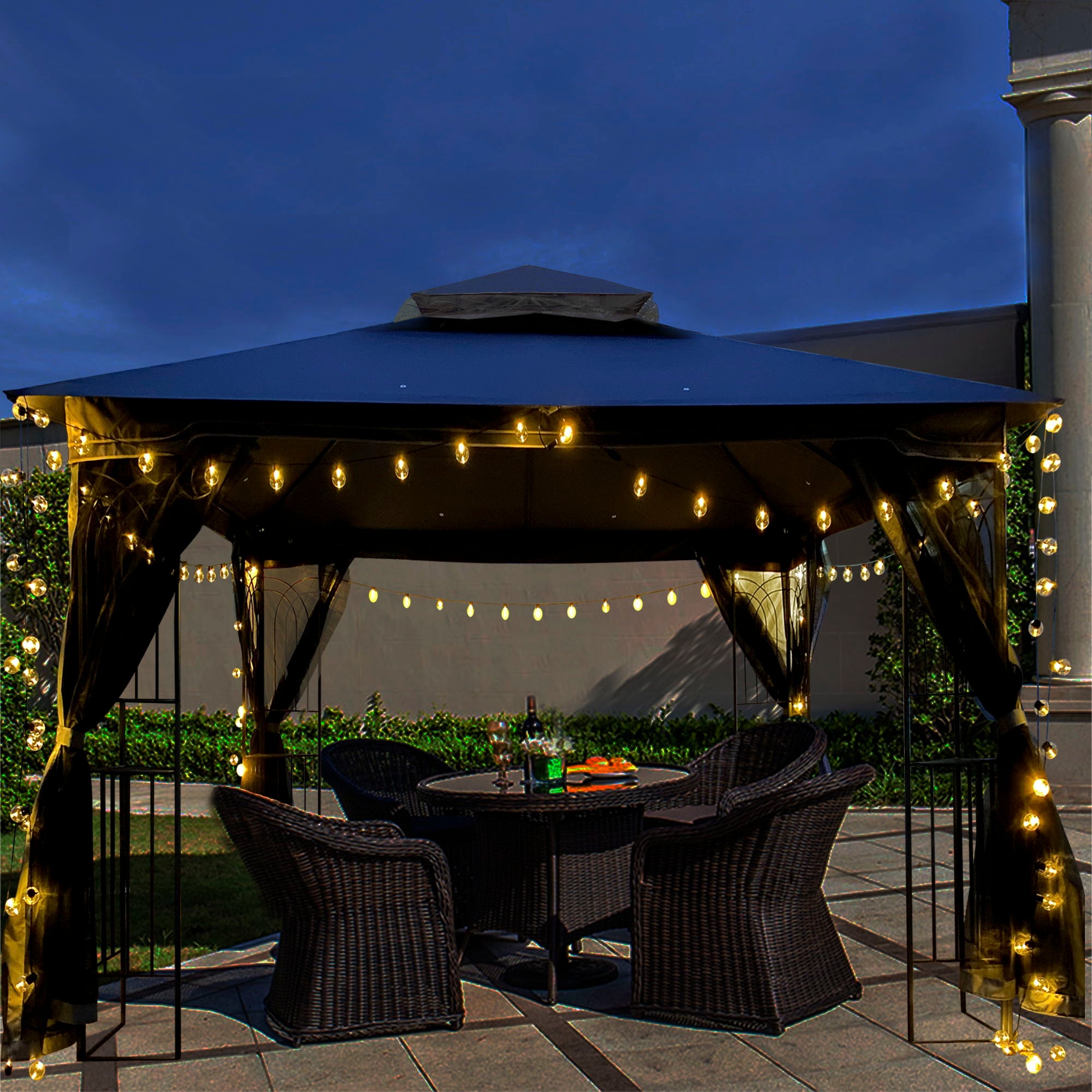 Patio Gazebo Tent With Ventilated Double Roof And Mosquito Net