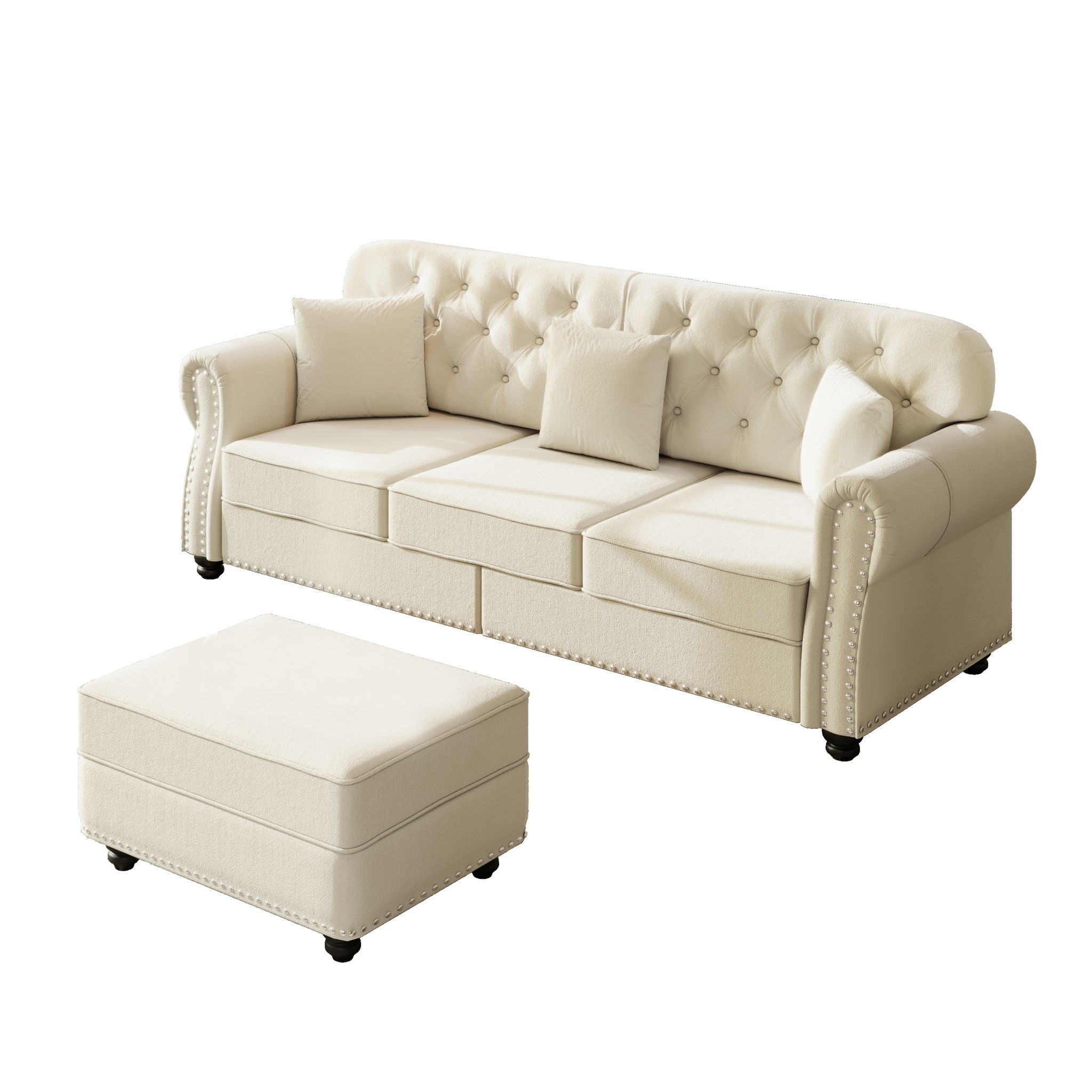 Upholstered Sofa Set With Nailhead Trim And Rolled Armrests, Includes Pillows