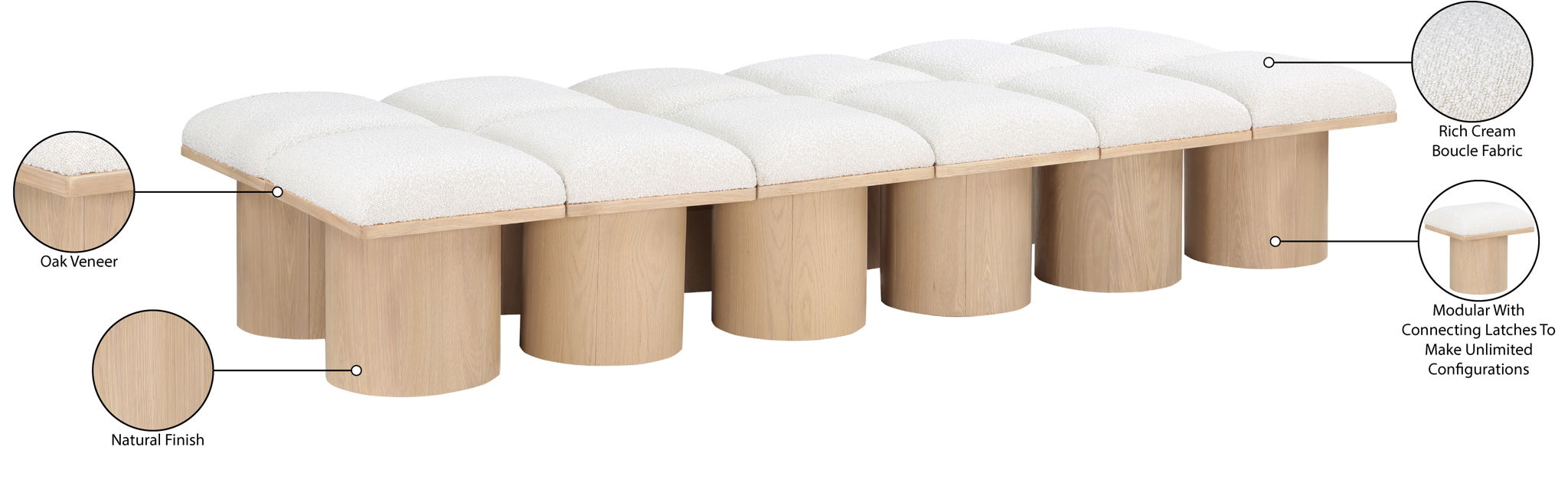 Pavilion - 12 Piece Modular Bench With Natural Base