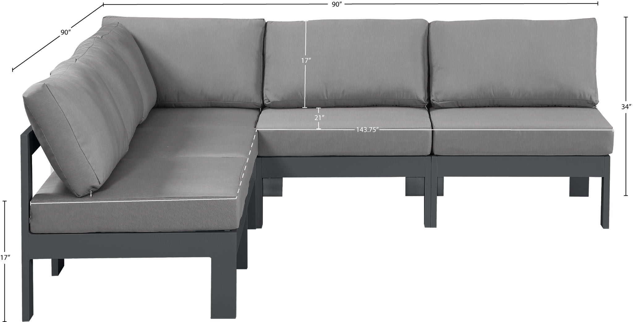 Nizuc - Outdoor Patio 5 Piece Modular Sectional With Gray Frame