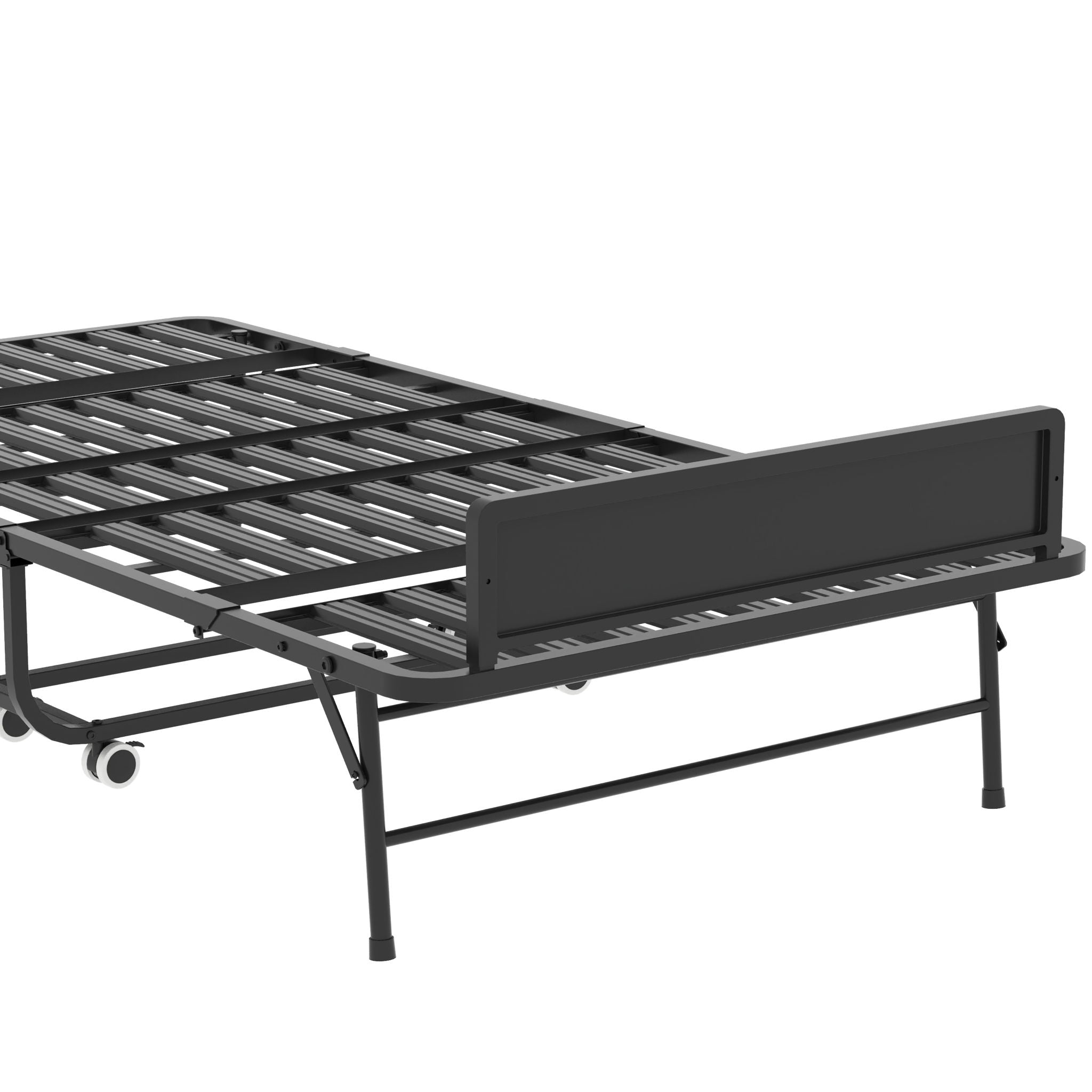 Twin Folding Bed With Adjustable Headboard & Memory Foam, Space Saving Rollaway Guest For Tall People, Portable On Wheels, Easy Assembly - Black