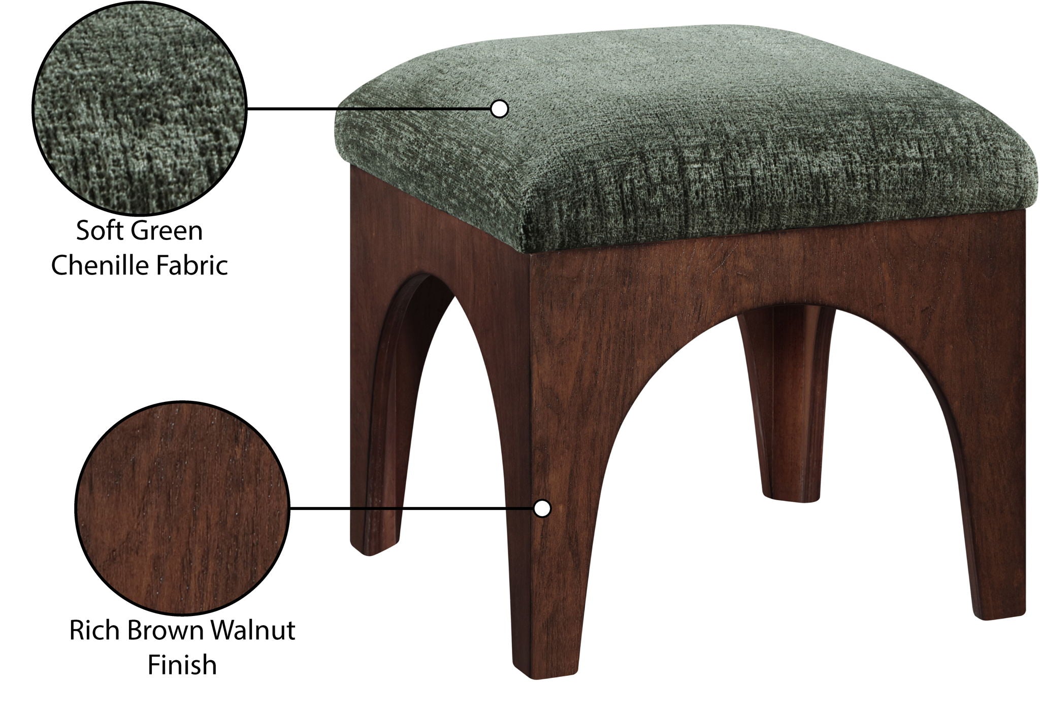 Lawson - Chenille Fabric Upholstered Ottoman - Walnut Base