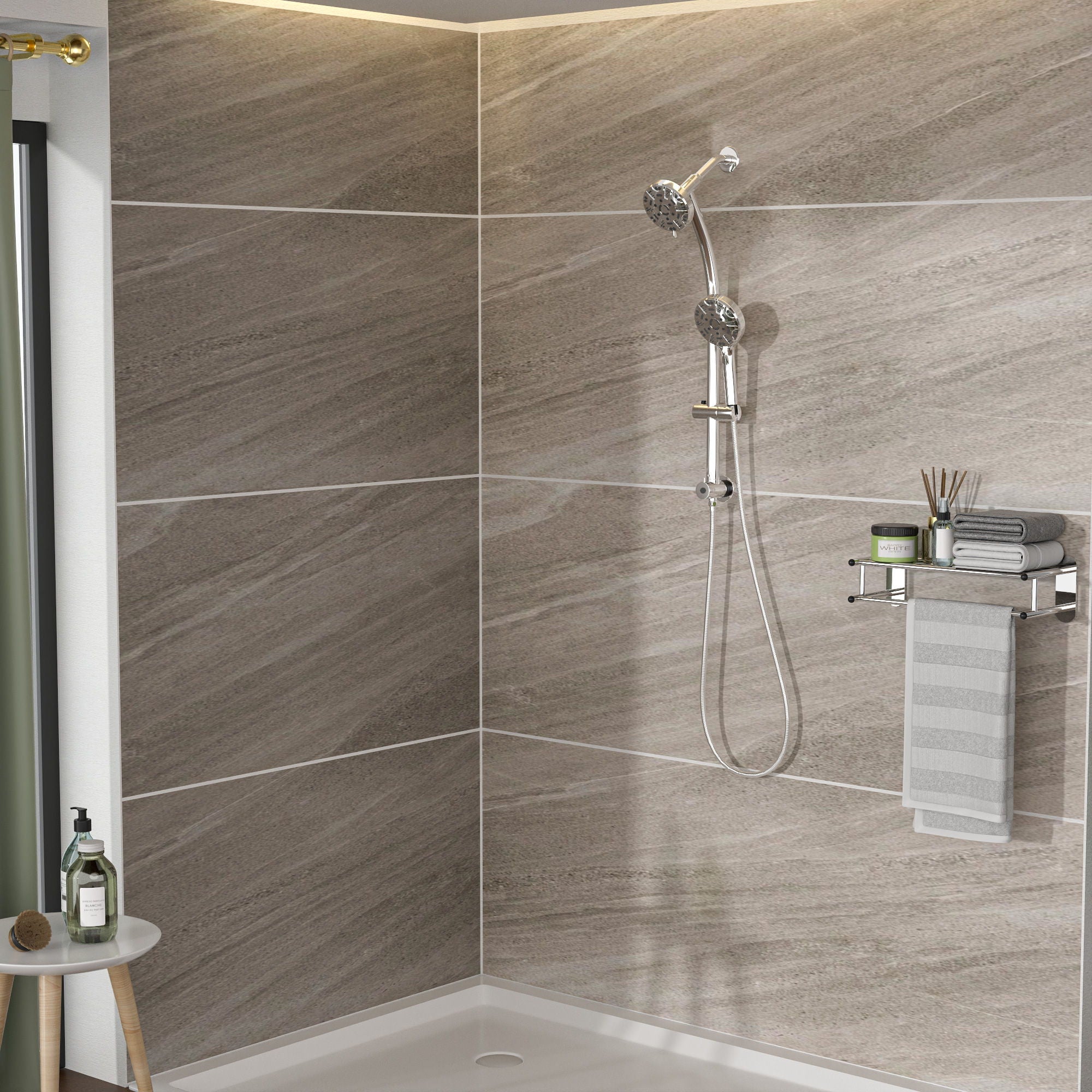 Multi Function Dual Shower Head System With 4.7" Rain Showerhead, 8 Function Hand Shower, Adjustable Slide Bar