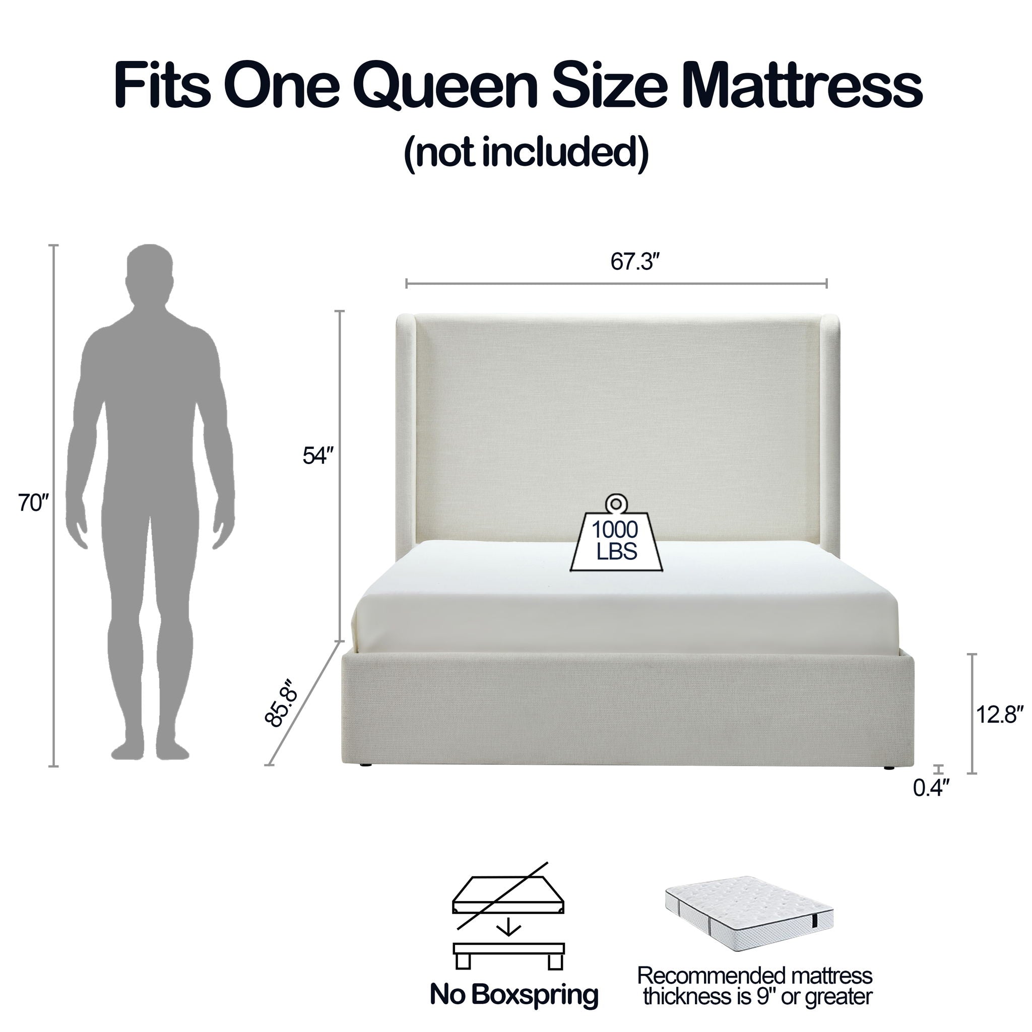 Carmen - Minimalist Upholstered Wingback Bed Frame With High Headboard