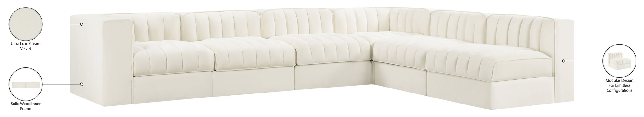 Rummi - Velvet Performance Fabric Upholstered 6 Piece Modular Sectional (With 3 Corner Chairs)