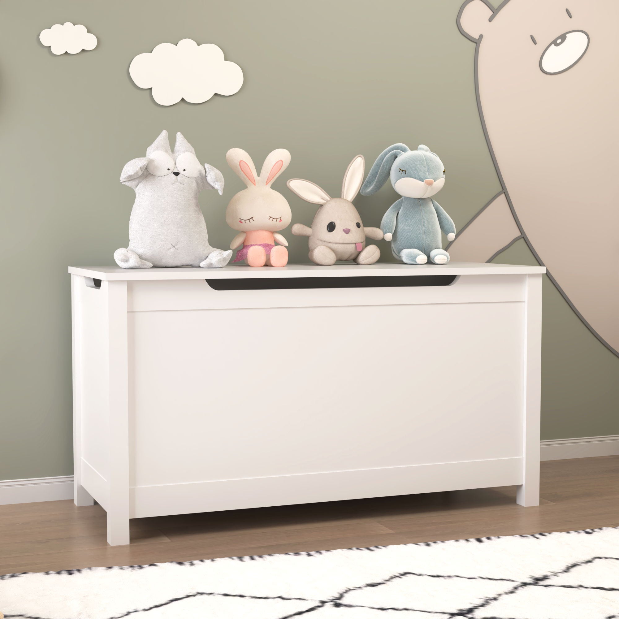 Toy Box Storage With Safety Hinged Lid