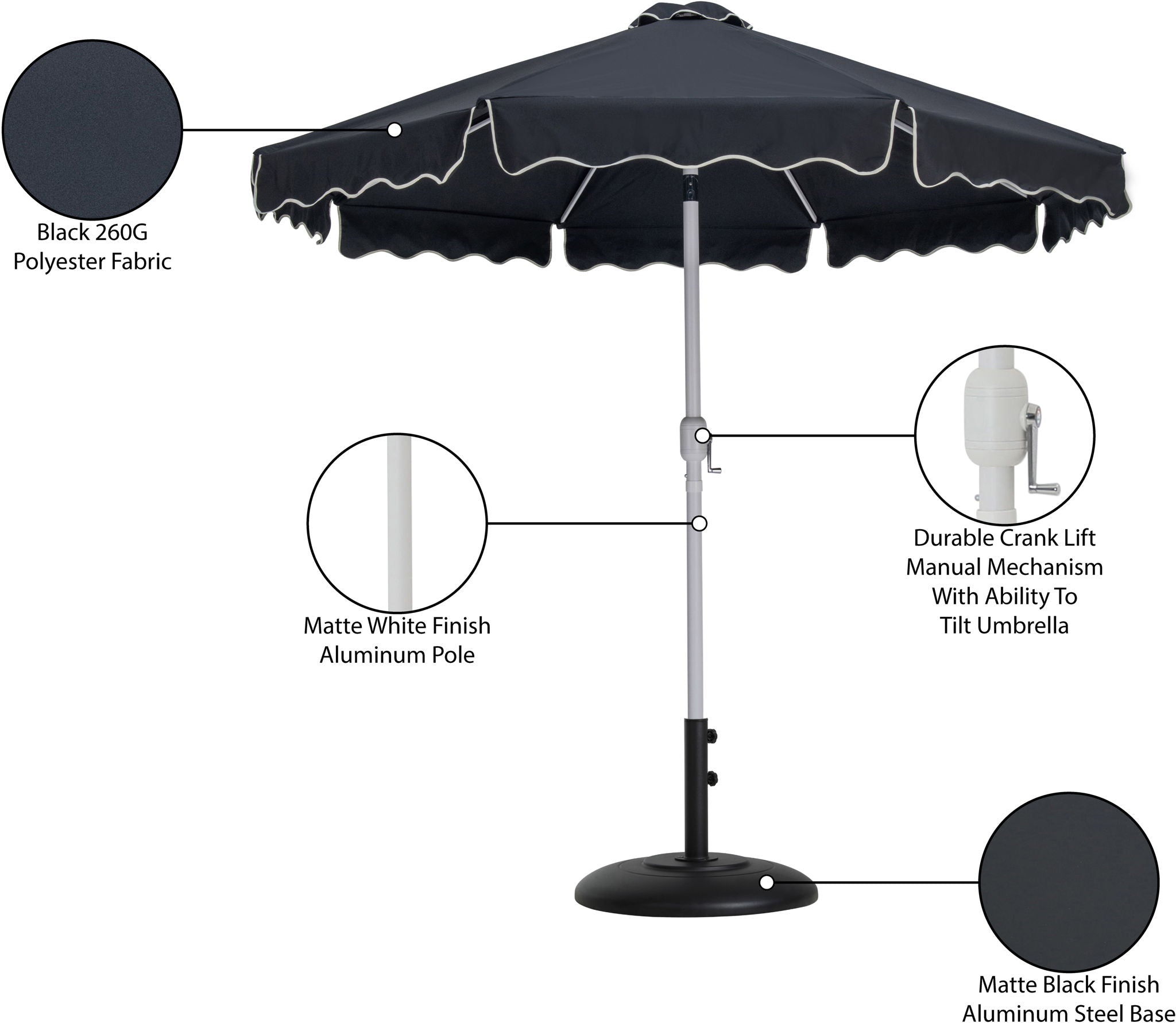 Amalfi - Patio Umbrella - Black Base / White Pole