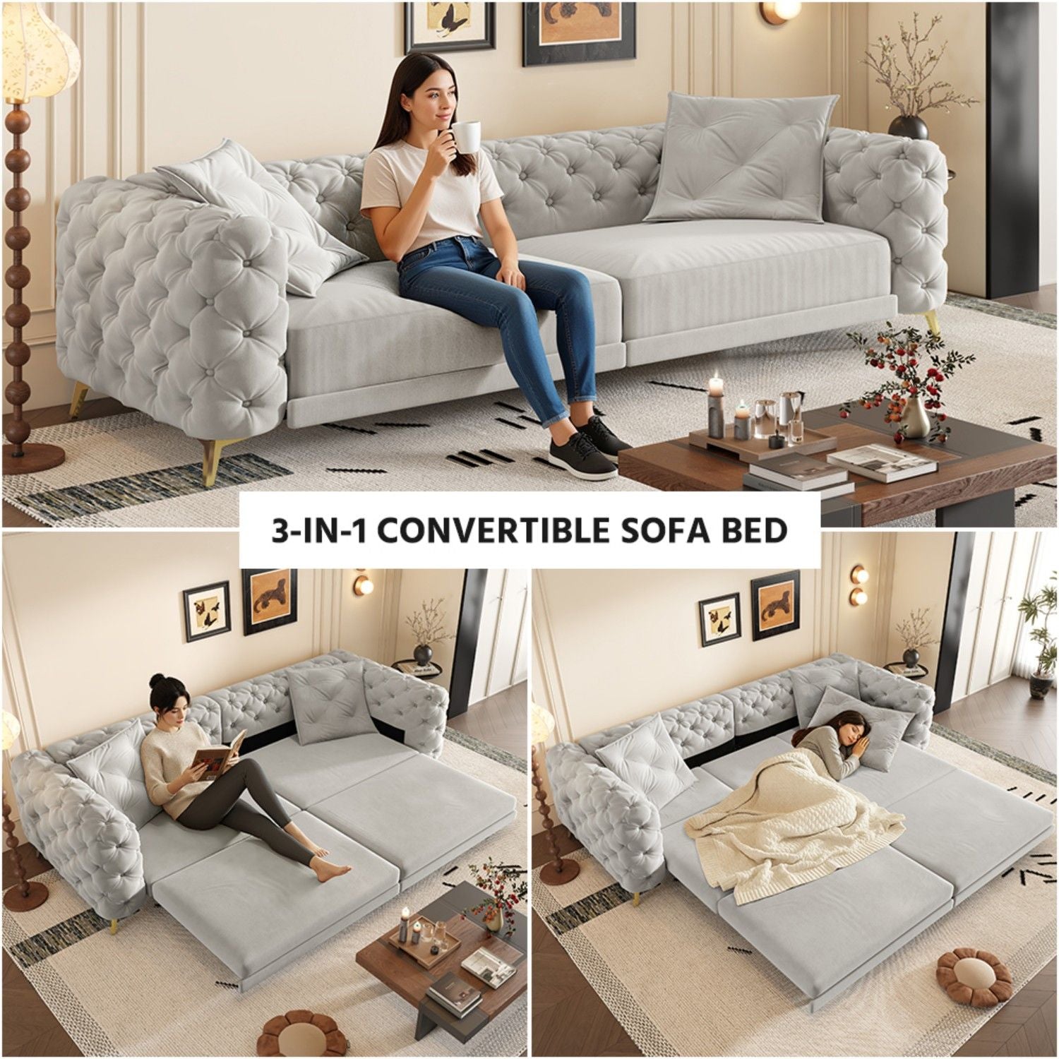 3-In-1 Convertible Sleeper Sofa