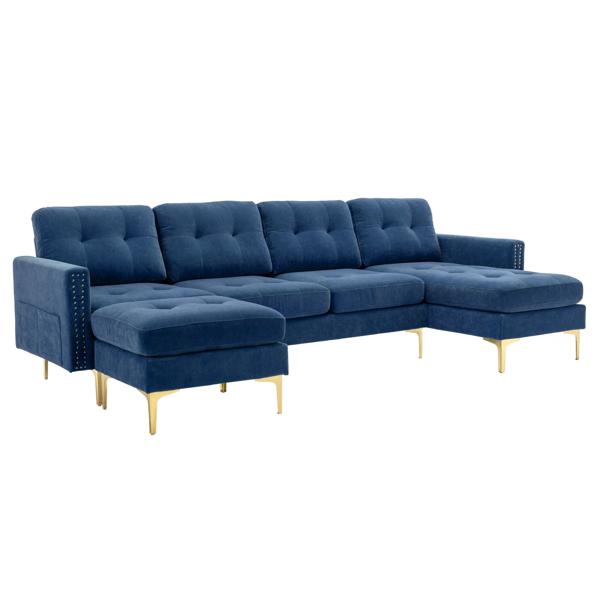 Modern L - Shape Convertible Sectional Sofa With Movable Ottoman
