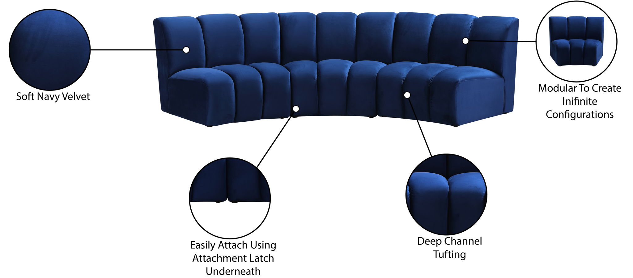 Infinity - 3 Piece Velvet Modular Sectional