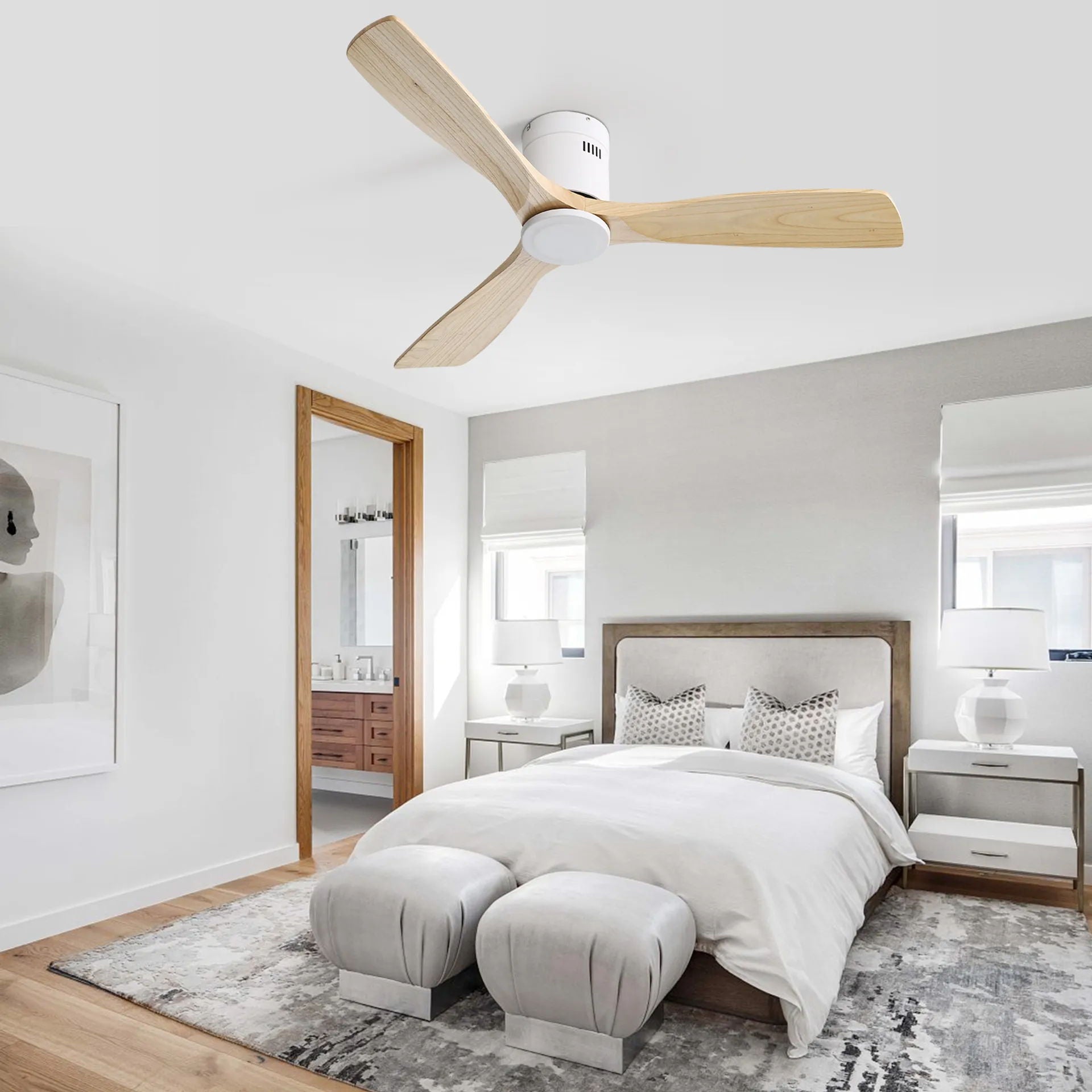 Low Profile Ceiling Fan DC, 3 Blade, Noiseless Reversible Motor, Remote Control