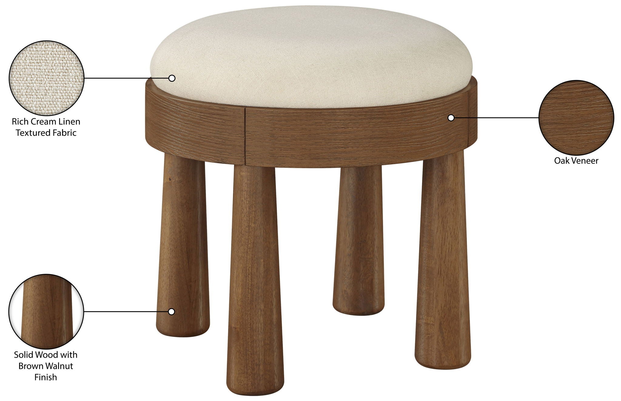 Larea - Linen Textured Fabric Upholstered Ottoman - Walnut Base