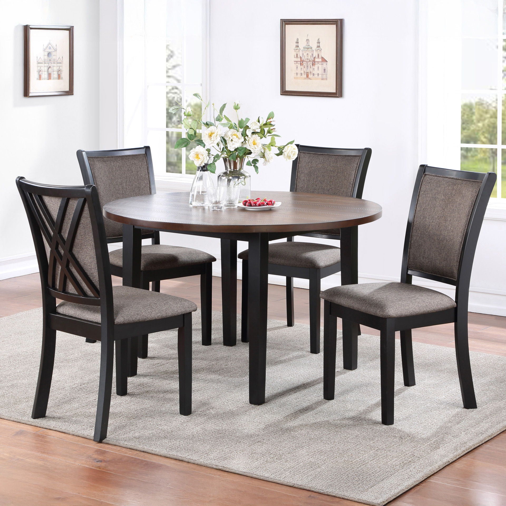 Potomac - 5 Piece Round Dining Set (Table & 4 Chairs) - Brown / Black