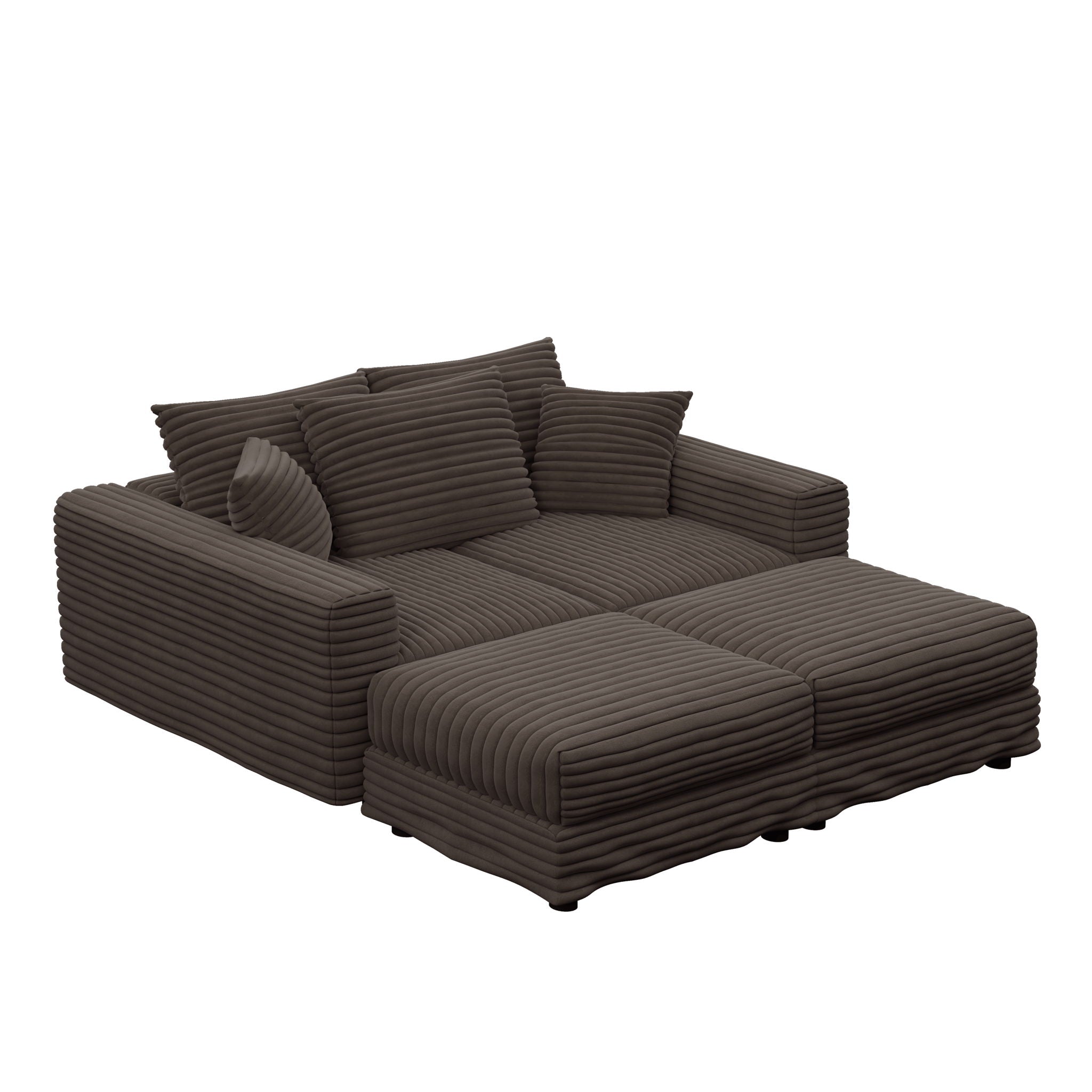 Deep Seat Convertible Sofa With Soft Pillows And Ottomans