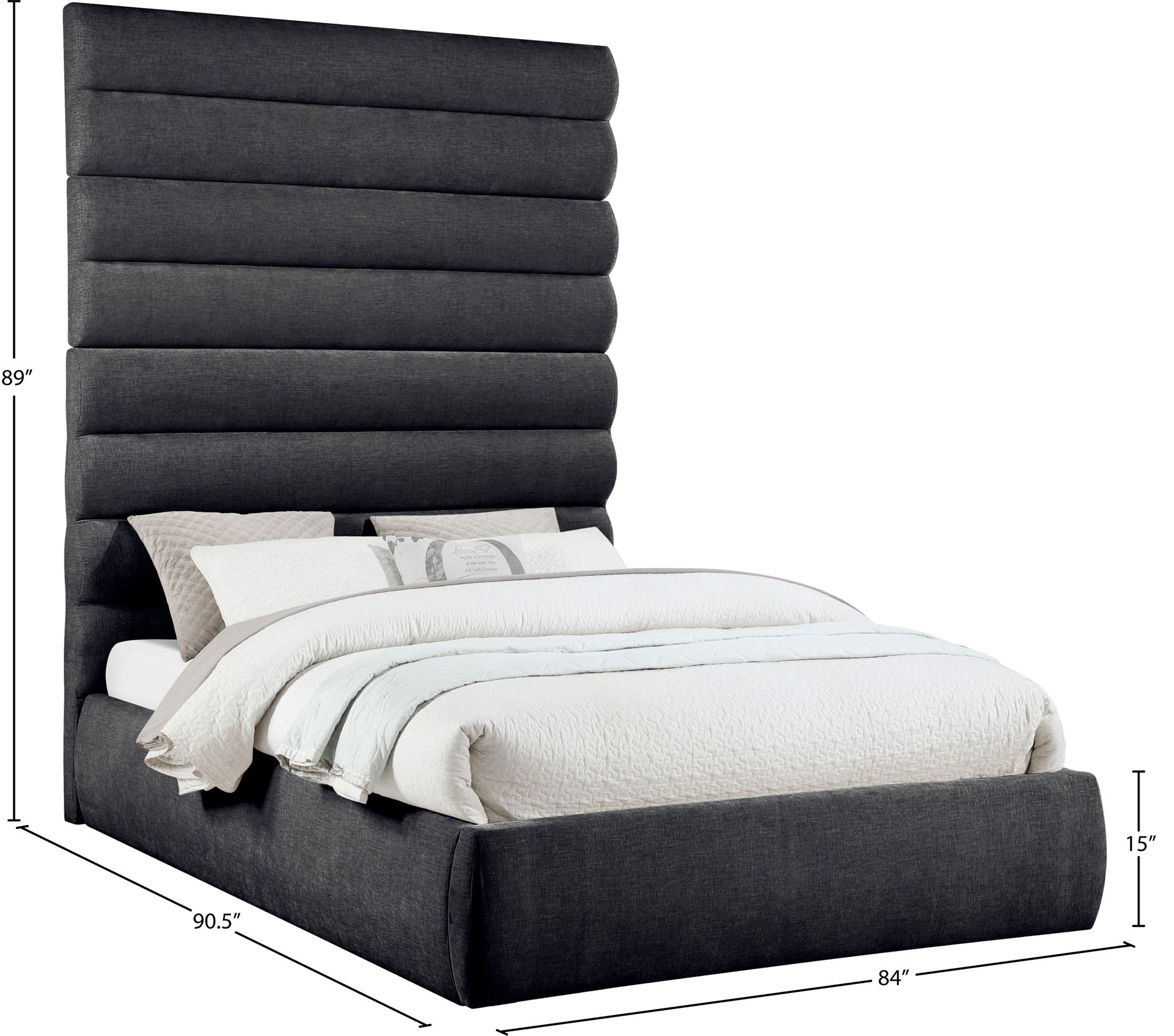 Adam - Chenille Fabric Bed With 89" Headboard